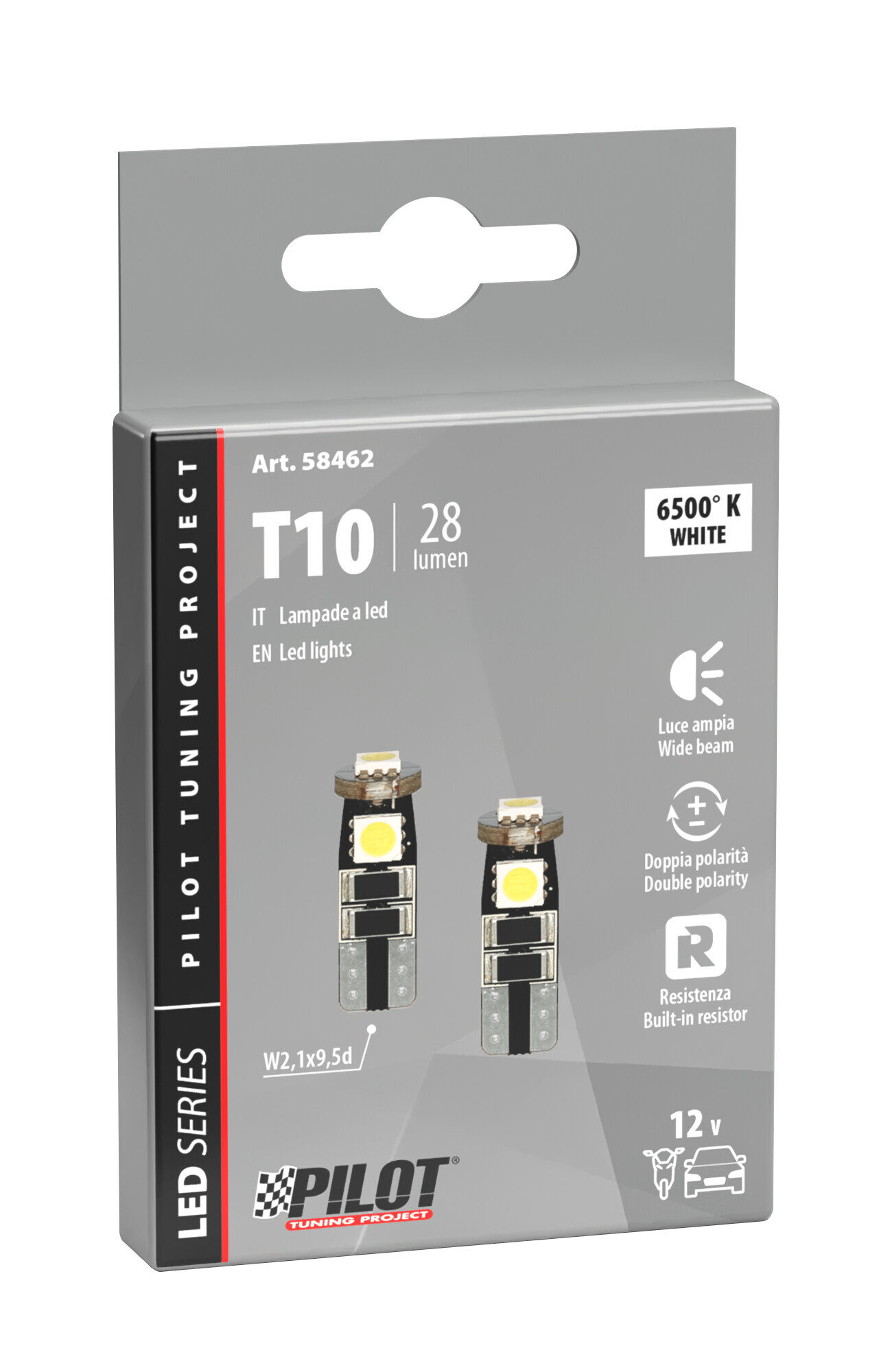 12V Hyper-Led 9 - 3 SMD x 3 chips - (T10) - Trifocus - W2,1x9,5d - 2 pz - Scatola - Bianco - Doppia polarità - Resistenza incorporata - immagine 4