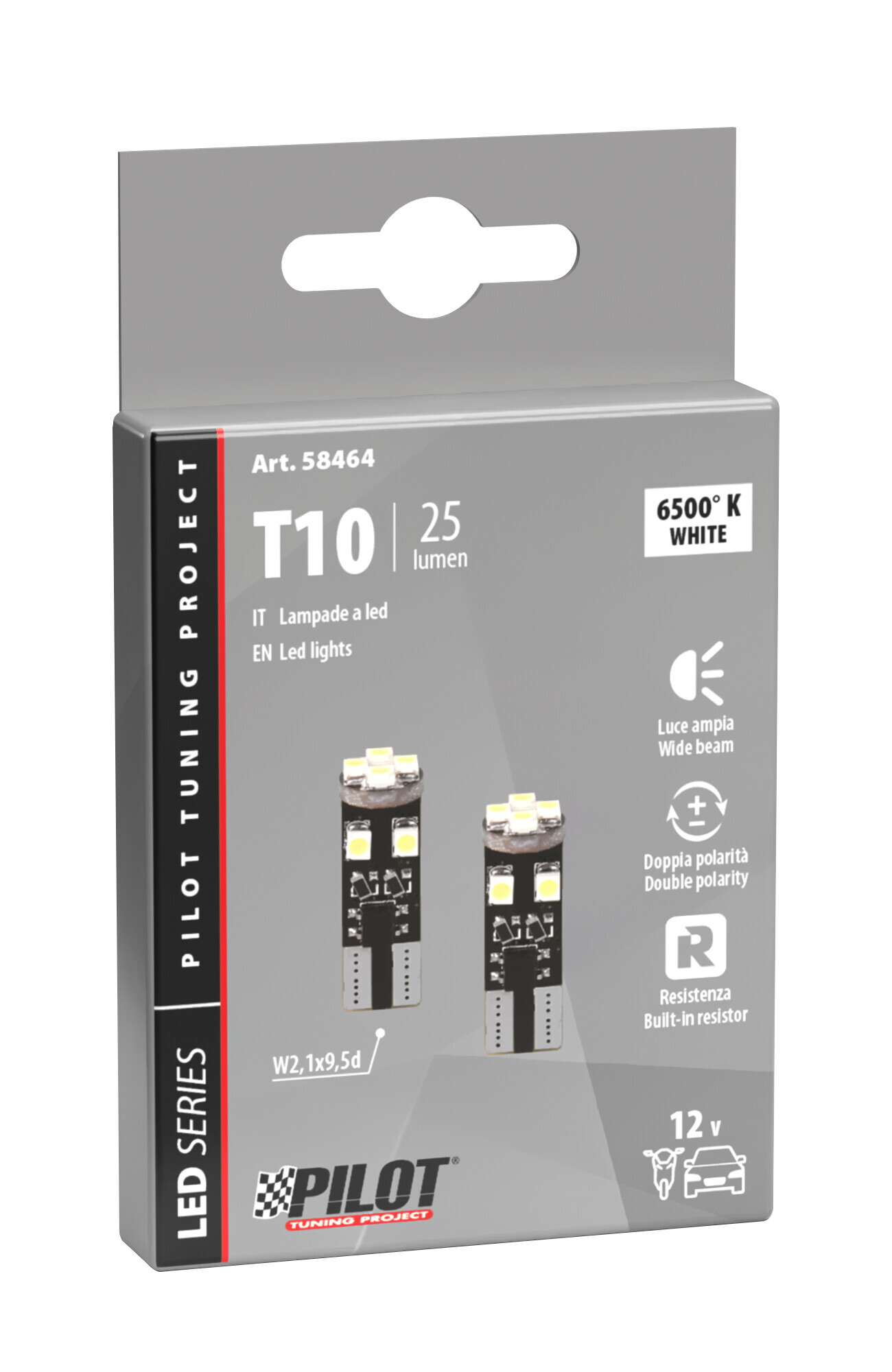 12V Hyper-Led 24 - 8 SMD x 3 chips - (T10) - Trifocus - W2,1x9,5d - 2 pz - Scatola - Bianco - Doppia polarità - Resistenza incorporata - immagine 4
