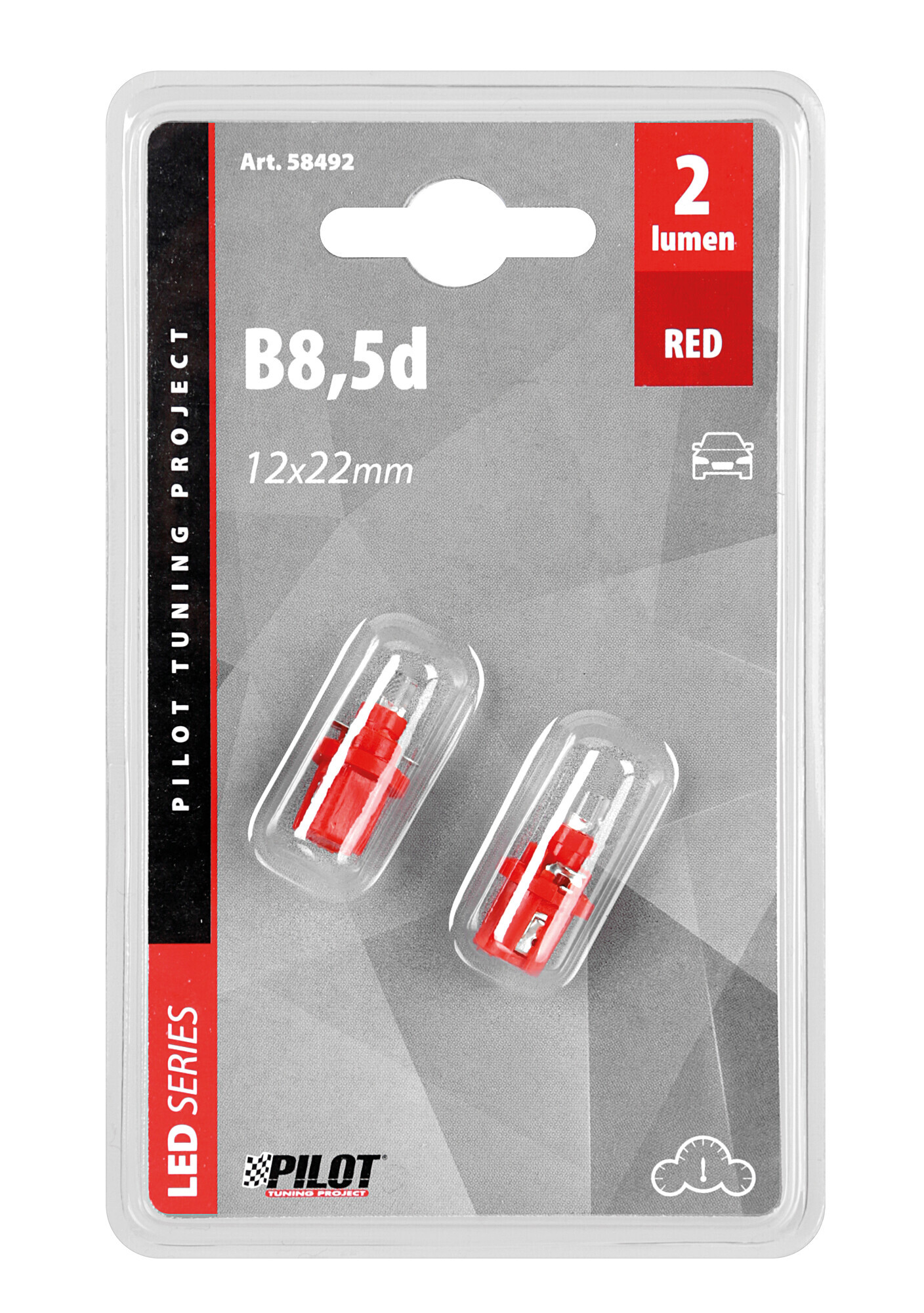 12V Lampada cruscotto 1 Led - B8,5d - 2 pz - Scatola - Rosso - immagine 4