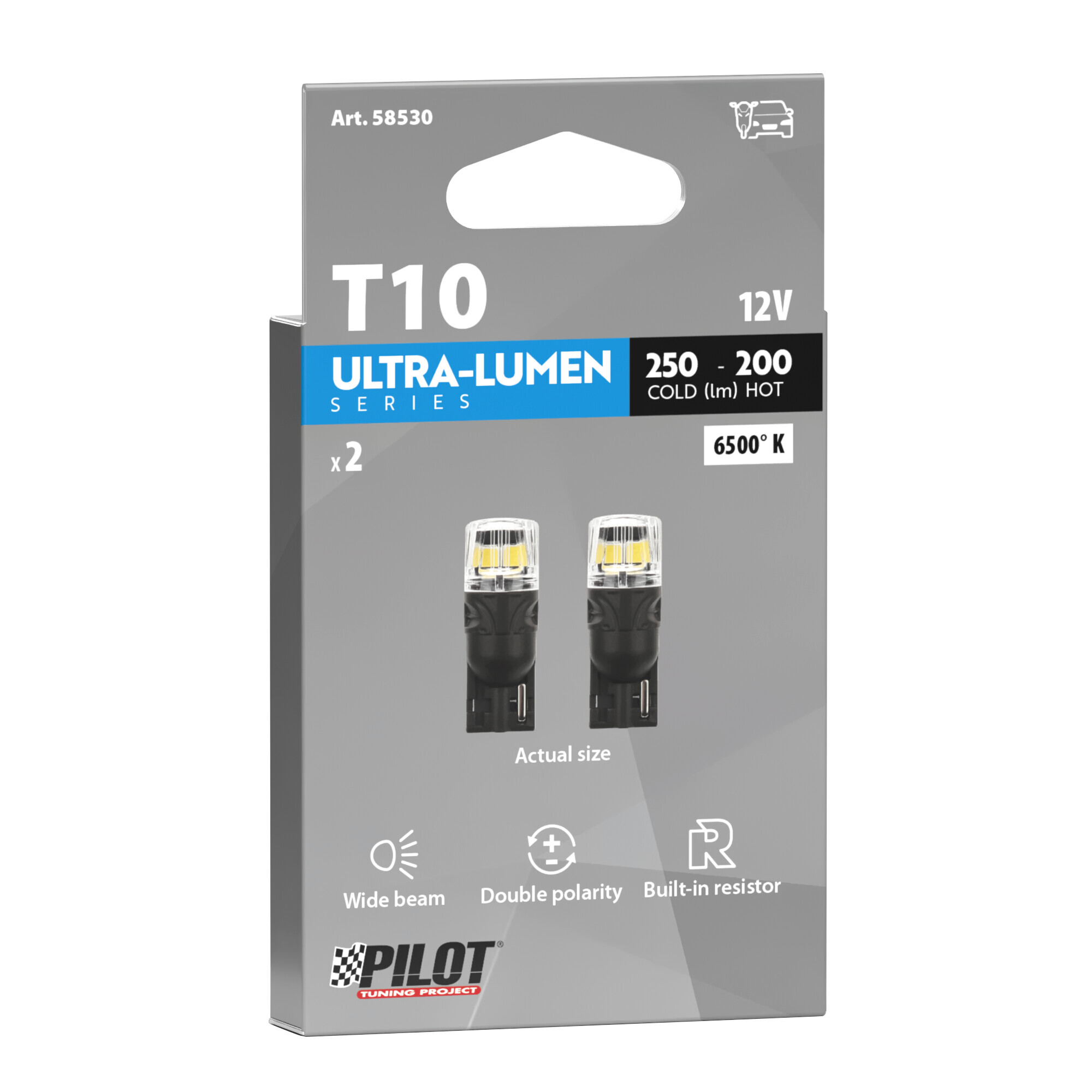 12V Ultra-Lumen Series - (T10) - W2,1x9,5d - 2 pz - Scatola - Bianco - Doppia polarità - Resistenza incorporata - immagine 3