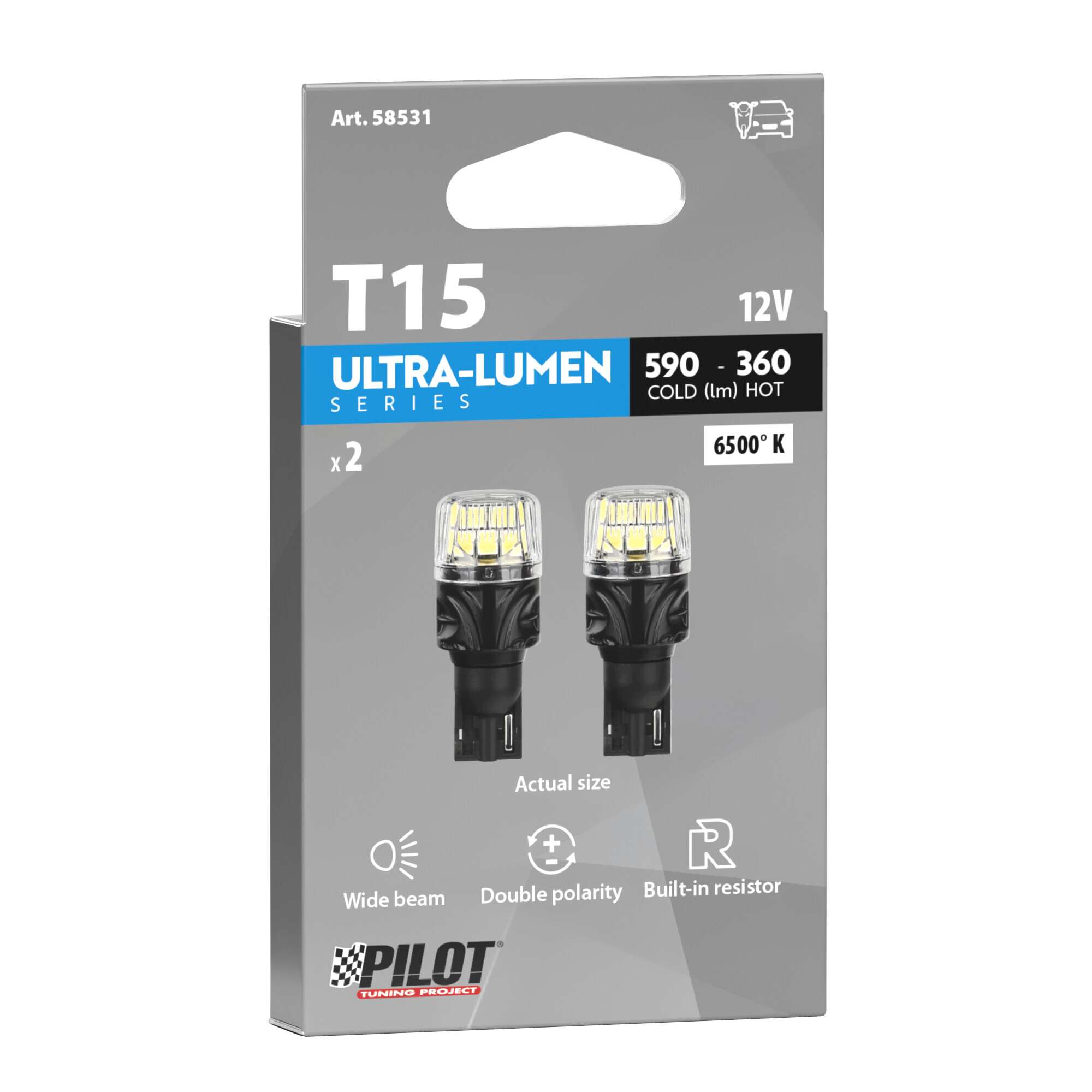 12V Ultra-Lumen Series - (W16W) - W2,1x9,5d - 2 pz - Scatola - Bianco - Doppia polarità - Resistenza incorporata - immagine 3
