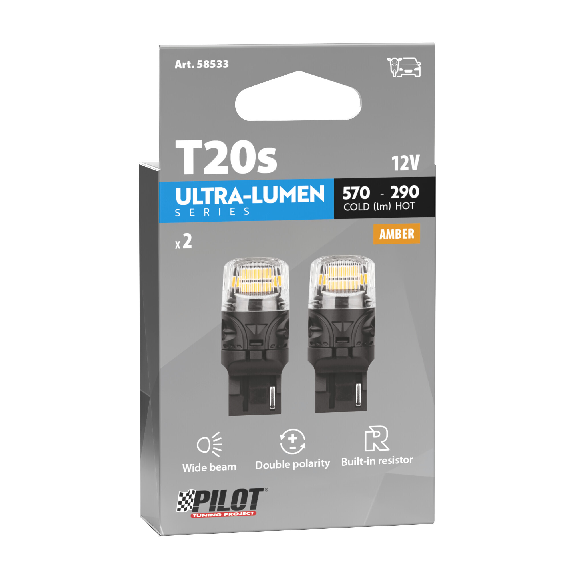 12V Ultra-Lumen Series - (WY21W) - W3x16d - 2 pz - Scatola - Arancio - Doppia polarità - Resistenza incorporata - immagine 3