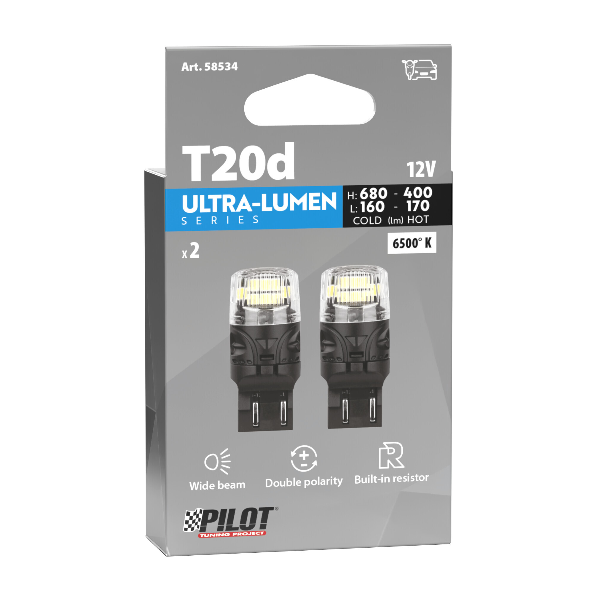 12V Ultra-Lumen Series - (W21/5W) - W3x16q - 2 pz - Scatola - Bianco - Doppia polarità - Resistenza incorporata - immagine 3