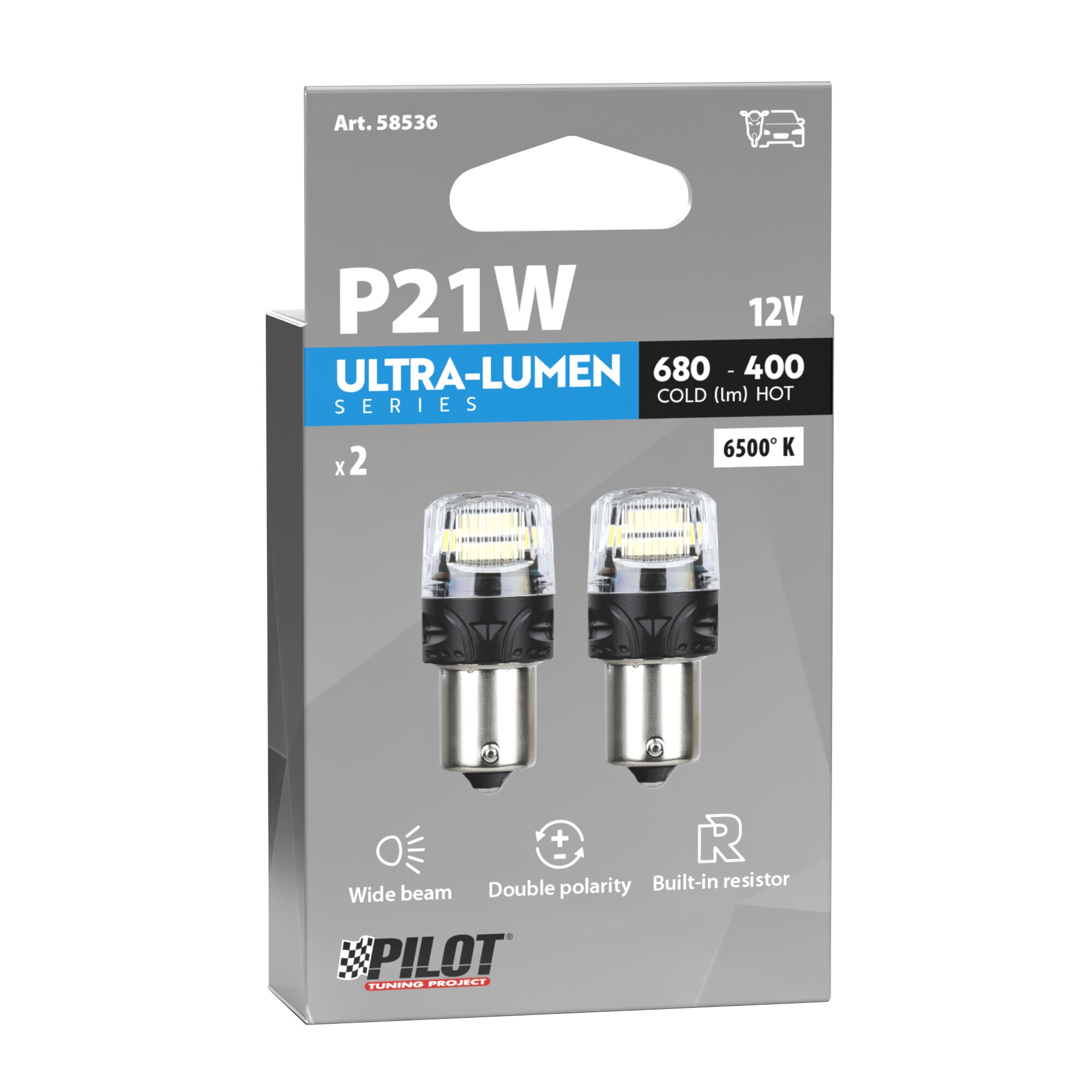 12V Ultra-Lumen Series - (P21W) - BA15s - 2 pz - Scatola - Bianco - Doppia polarità - Resistenza incorporata - immagine 3