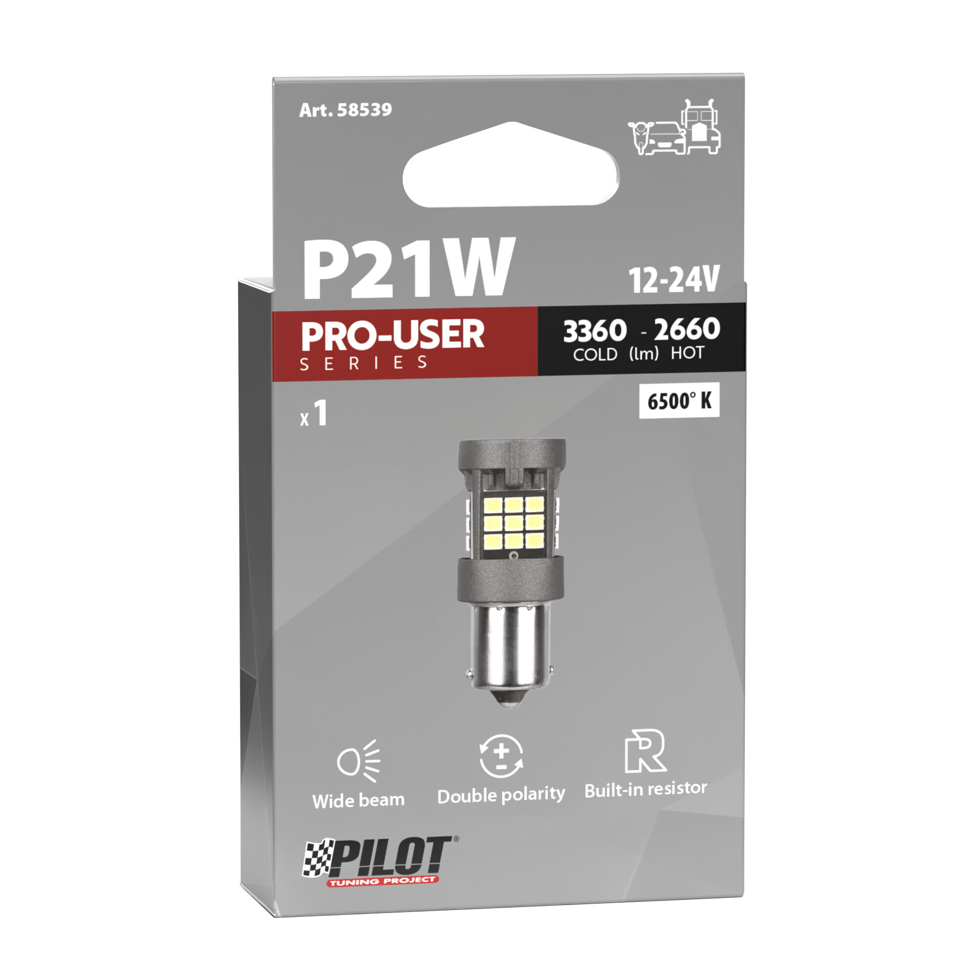 12/24V Pro-User Series - (P21W) - BA15s - 1 pz - Scatola - Bianco - Doppia polarità - Resistenza incorporata - immagine 3