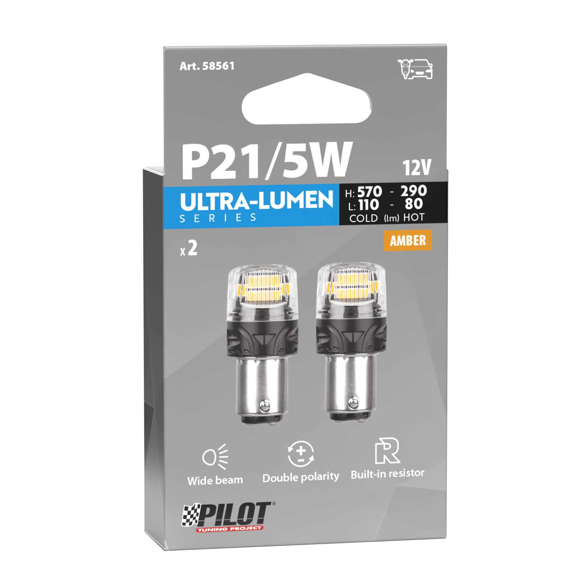 12V Ultra-Lumen Series - (P21/5W) - BAY15d - 2 pz - Scatola - Arancio - Doppia polarità - Resistenza incorporata - immagine 3