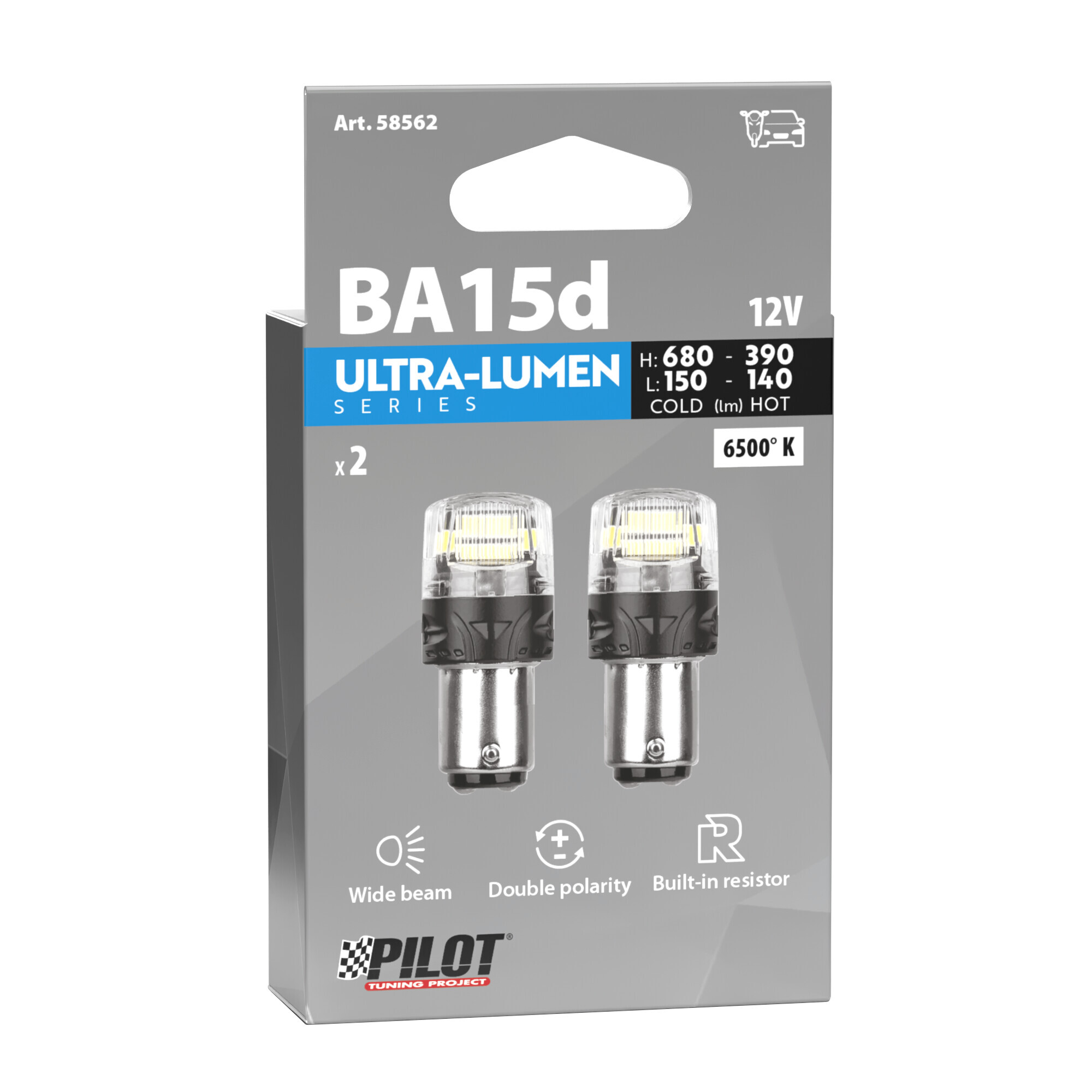 12V Ultra-Lumen Series - (BA15d) - BA15d - 2 pz - Scatola - Bianco - Doppia polarità - Resistenza incorporata - immagine 3
