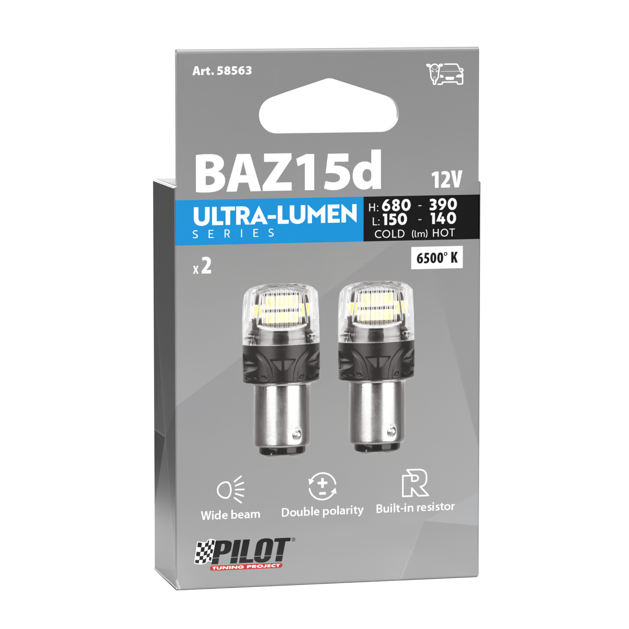 12V Ultra-Lumen Series - (P21/4W) - BAZ15d - 2 pz - Scatola - Bianco - Doppia polarità - Resistenza incorporata - immagine 3