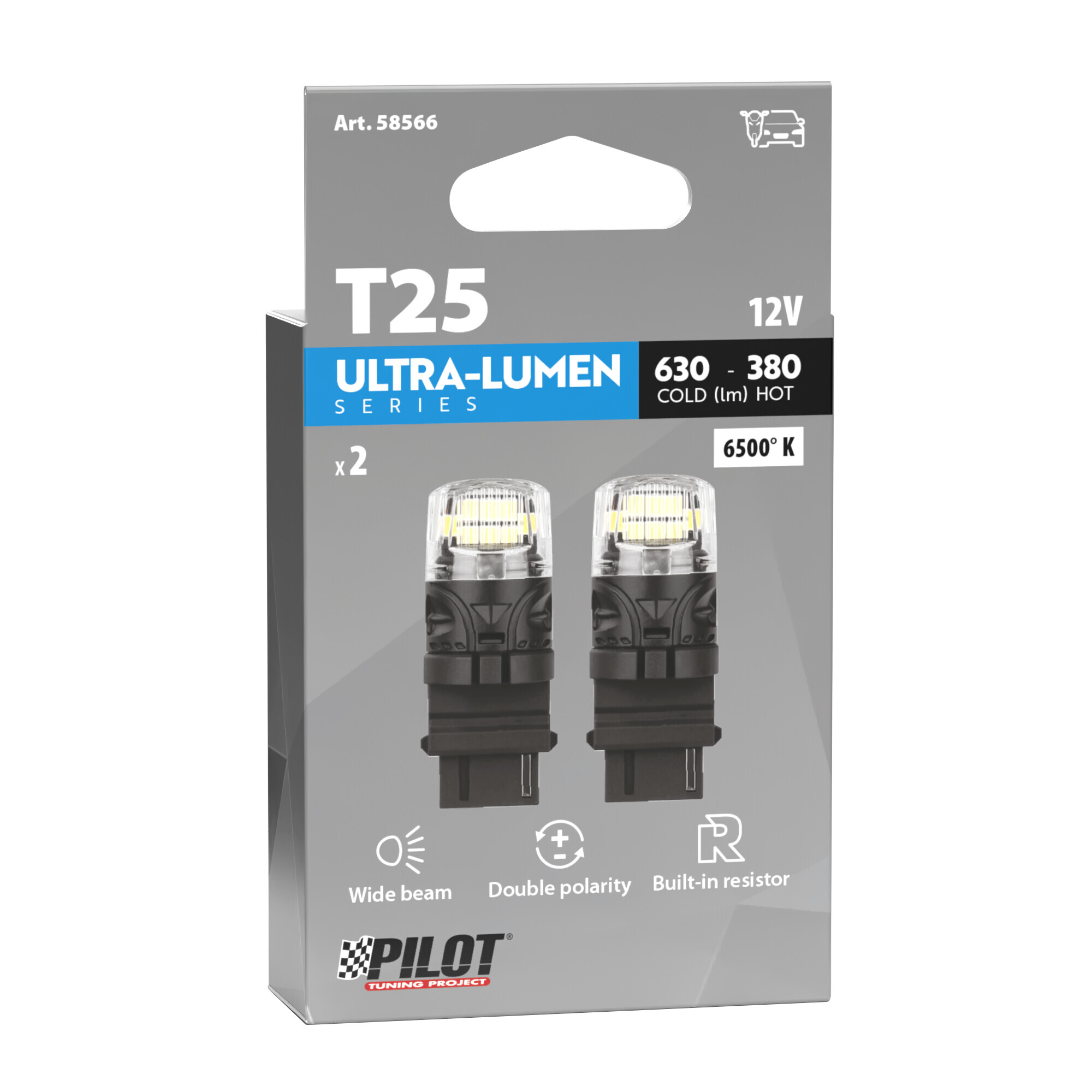 12V Ultra-Lumen Series - (P27W) - W2,5x16d - 2 pz - Scatola - Bianco - Doppia polarità - Resistenza incorporata - immagine 3