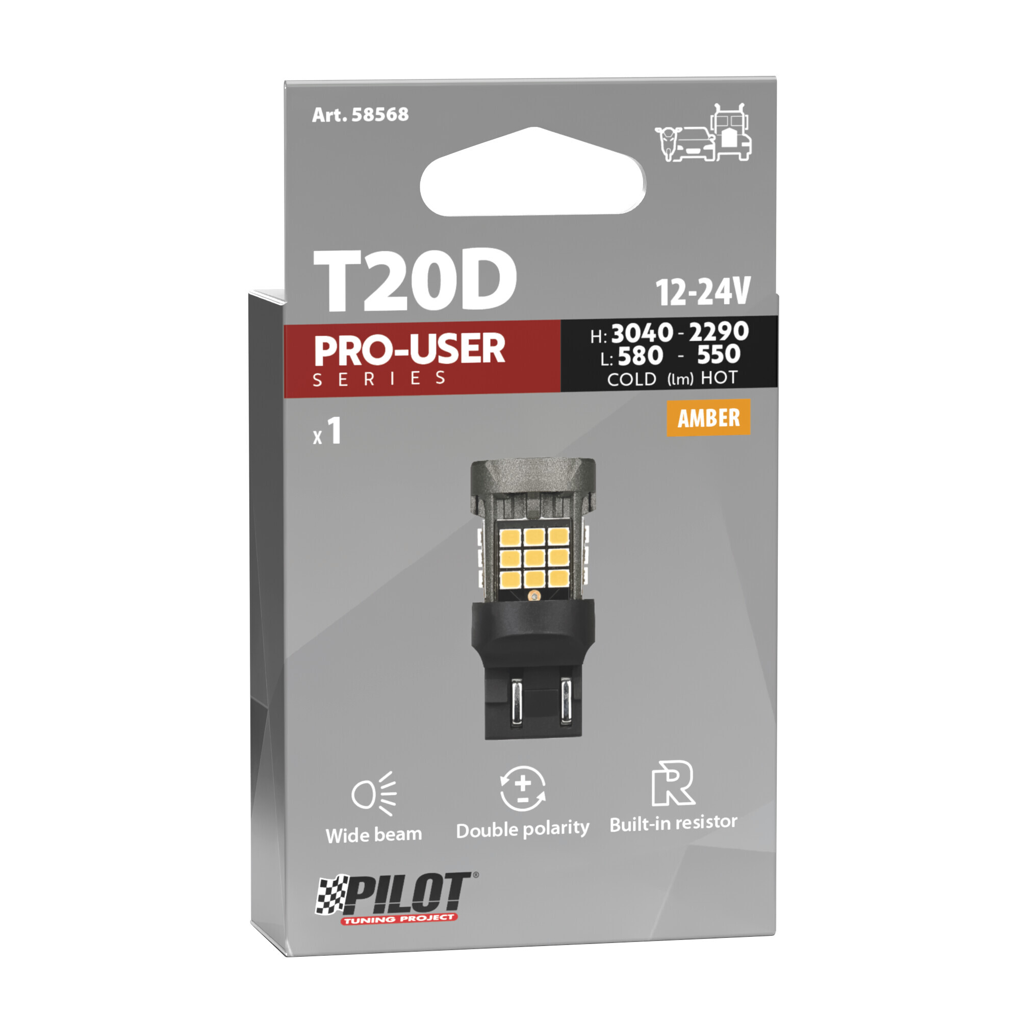 12/24V Pro-User Series - (WY21/5W) - W3x16q - 1 pz - Scatola - Arancio - Doppia polarità - Resistenza incorporata - immagine 3