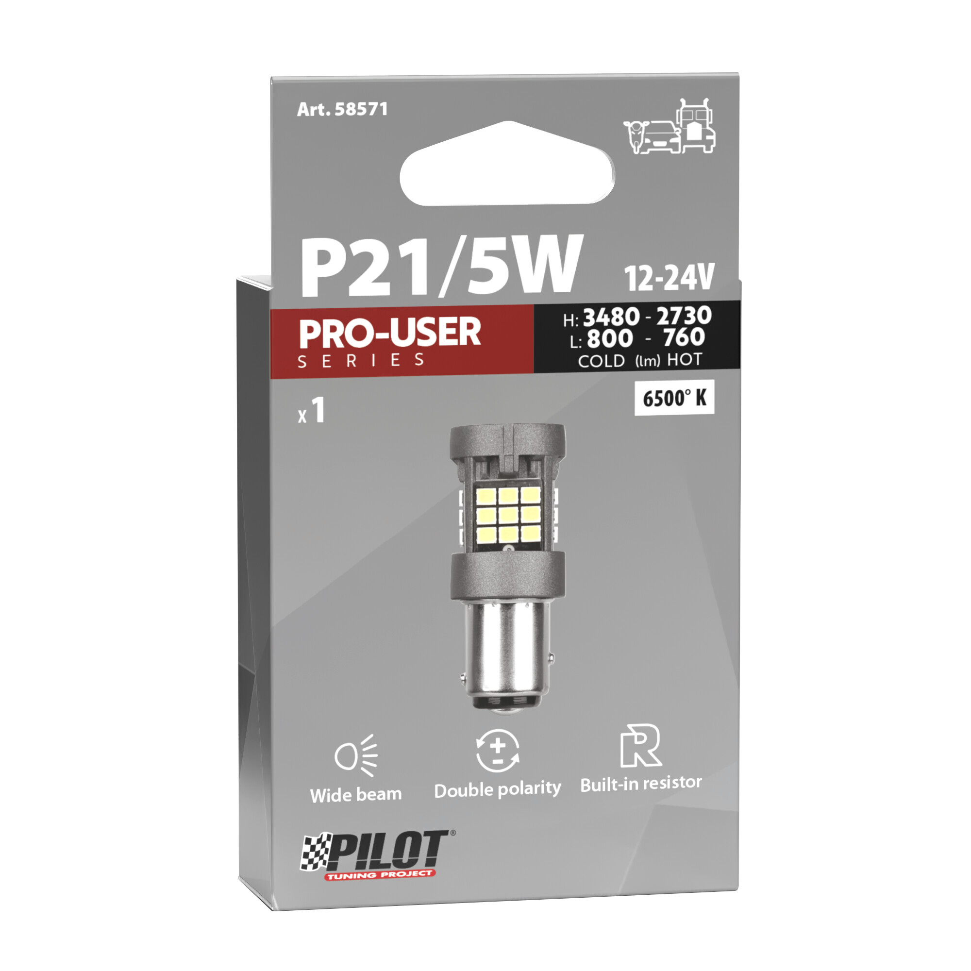 12/24V Pro-User Series - (P21/5W) - BAY15d - 1 pz - Scatola - Bianco - Doppia polarità - Resistenza incorporata - immagine 3