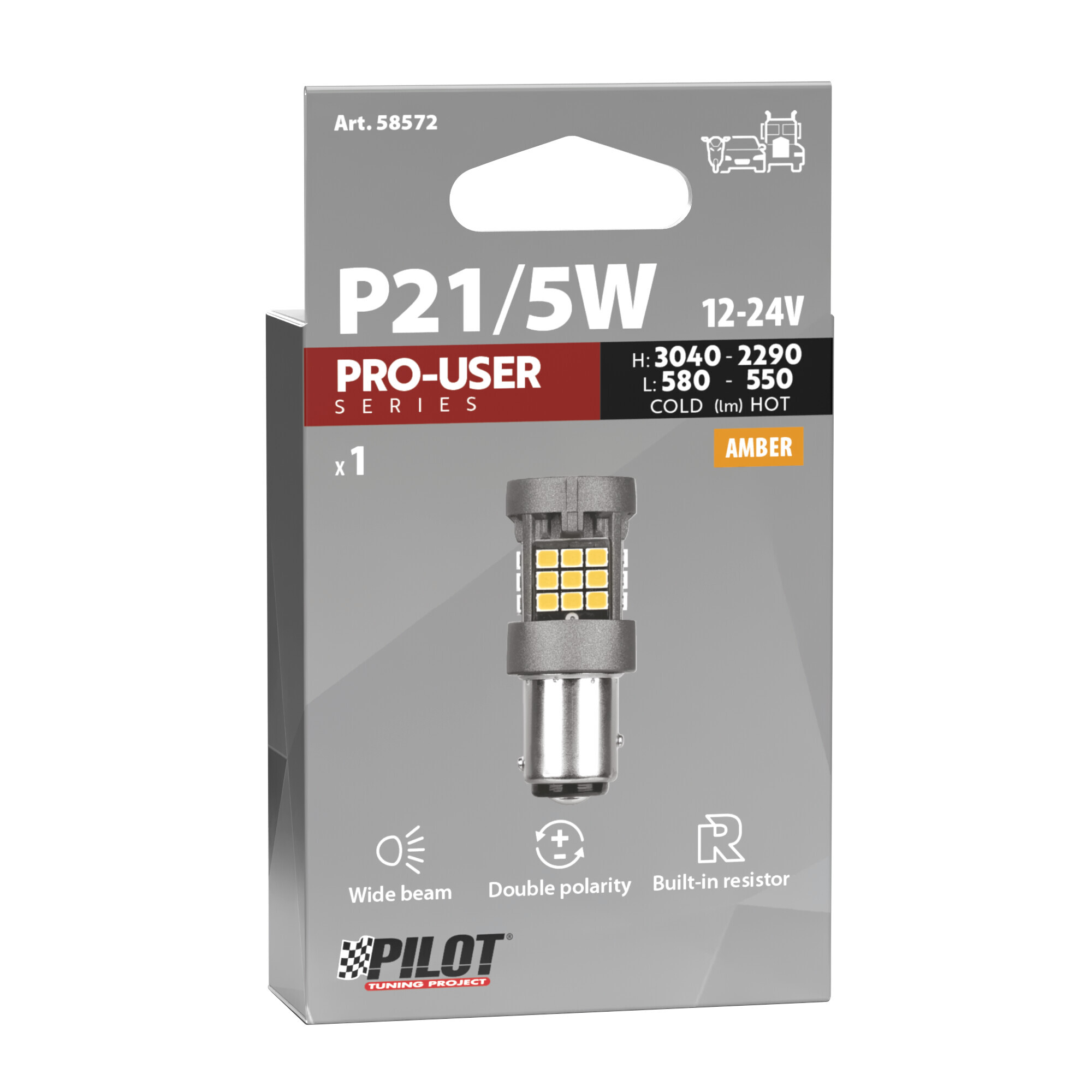 12/24V Pro-User Series - (P21/5W) - BAY15d - 1 pz - Scatola - Arancio - Doppia polarità - Resistenza incorporata - immagine 3