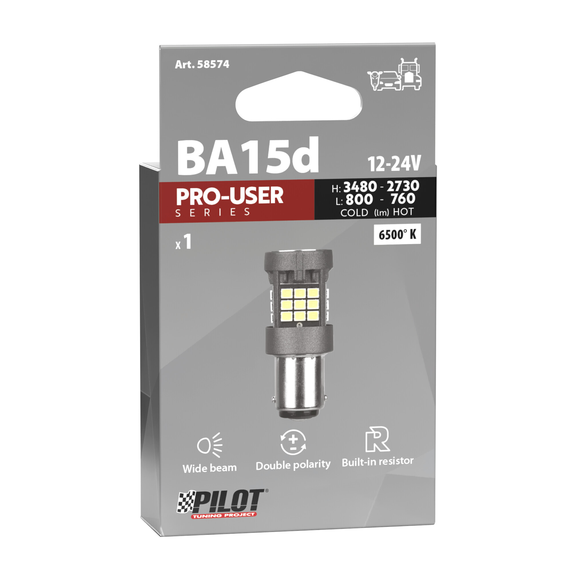 12/24V Pro-User Series - (BA15d) - BA15d - 1 pz - Scatola - Bianco - Doppia polarità - Resistenza incorporata - immagine 3