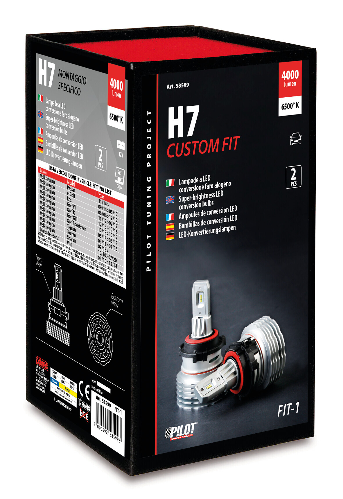 12V Lampade a Led - (H7) - 20W - Attacco specifico - 2 pz - Scatola - immagine 3