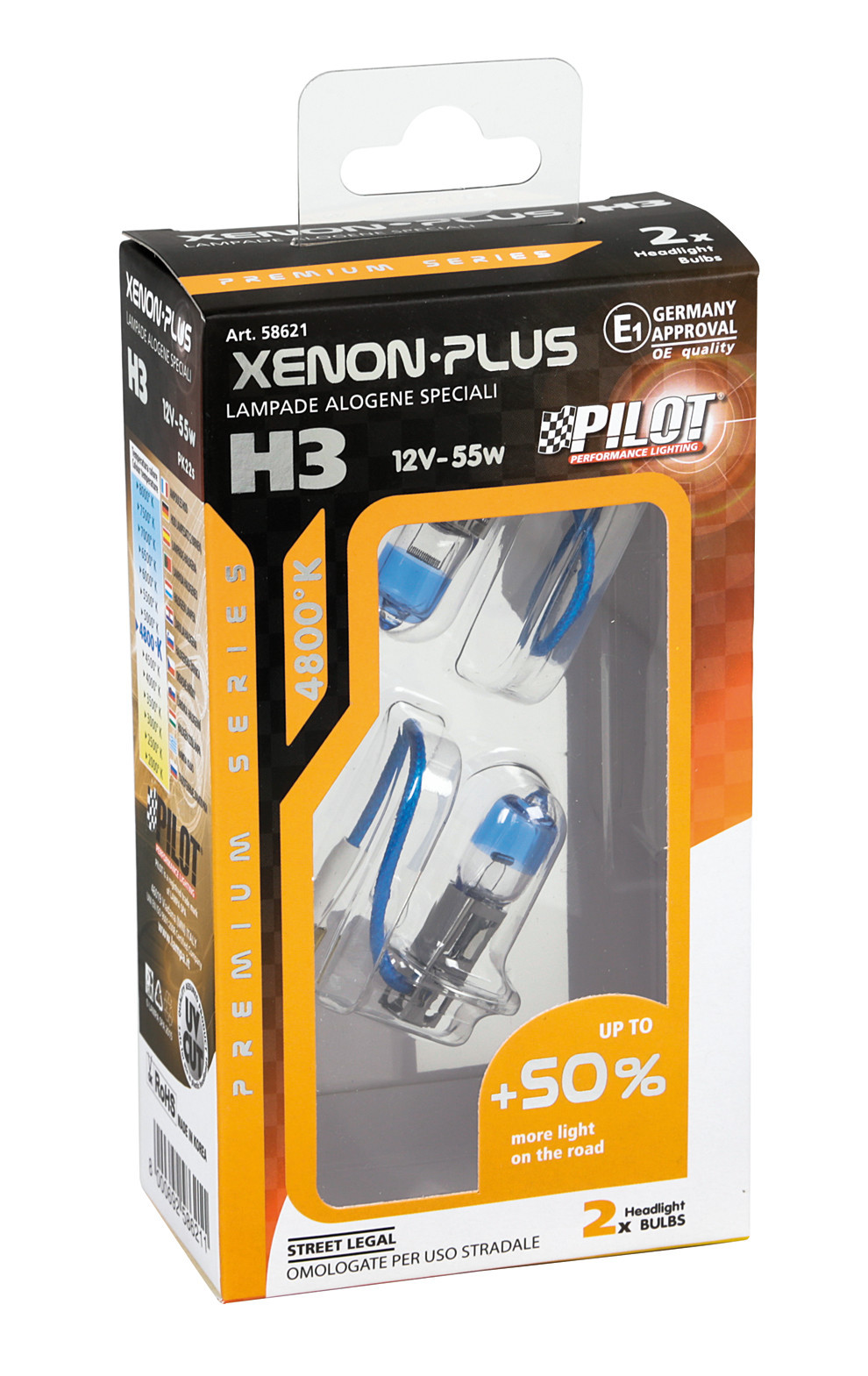 12V Lampada alogena Xenon Plus +50% luce - H3 - 55W - PK22s - 2 pz - Scatola - immagine 4