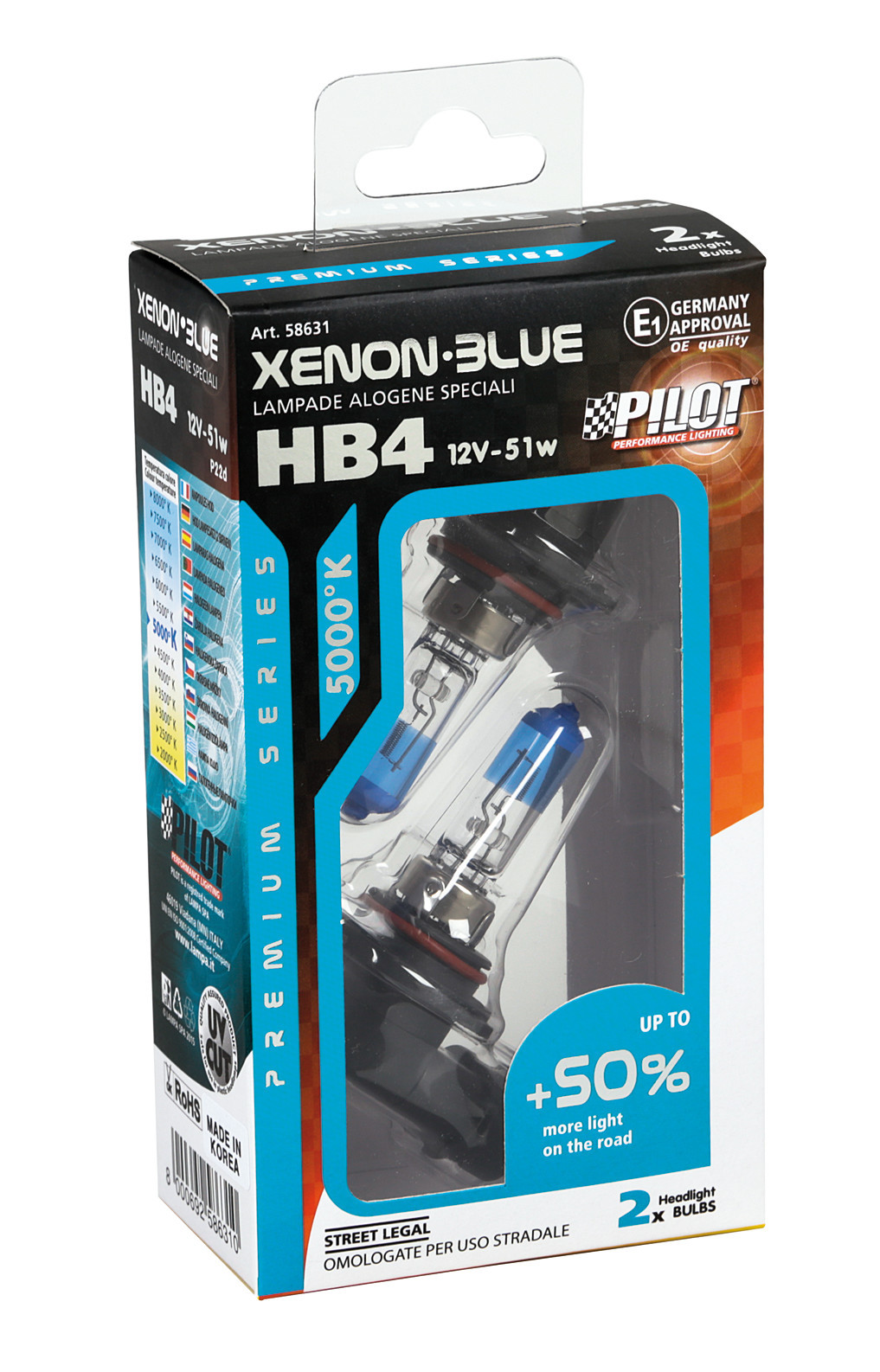 12V Lampada alogena Xenon Blue +50% luce - HB4 - 51W - P22d - 2 pz - Scatola - immagine 4