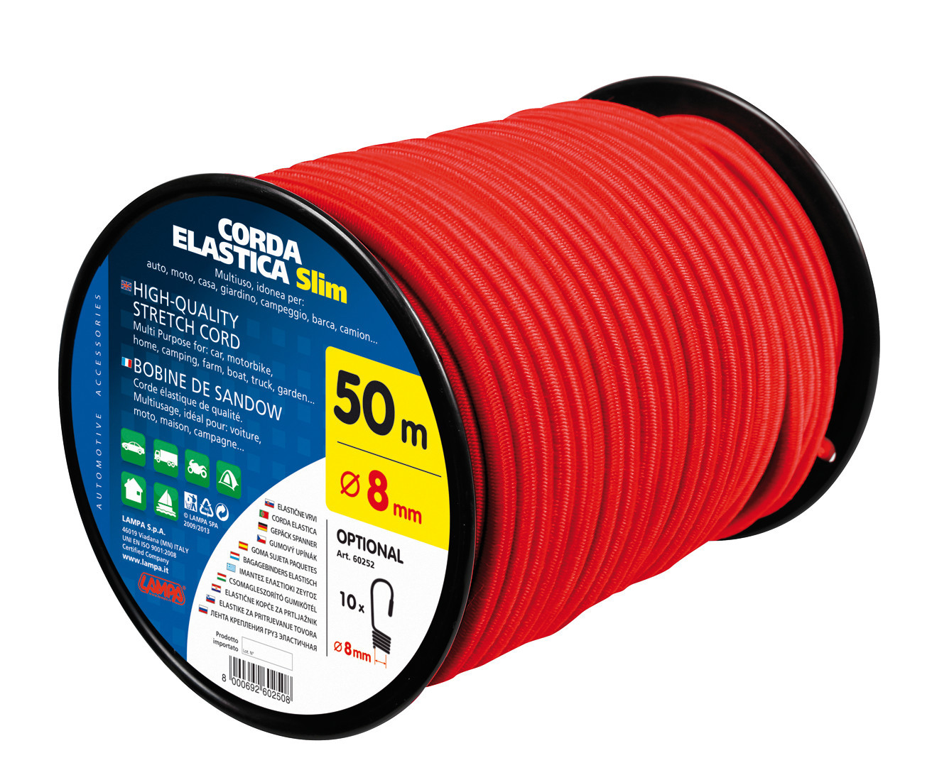 Corda elastica in bobina - Ø 8 mm - 50 m - Rosso
