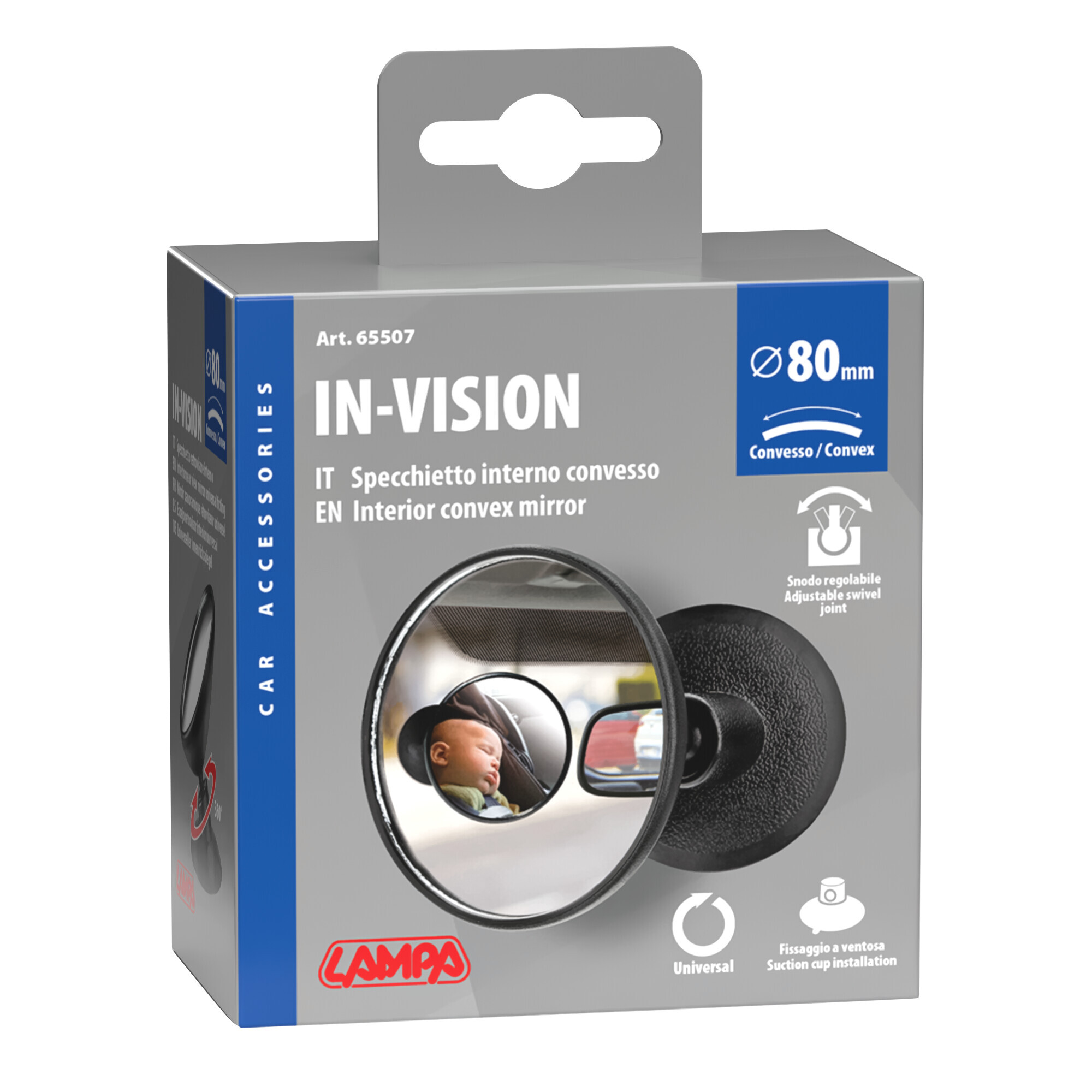 Specchietto retrovisore rotondo con ventosa - Ø 80 mm - immagine 3