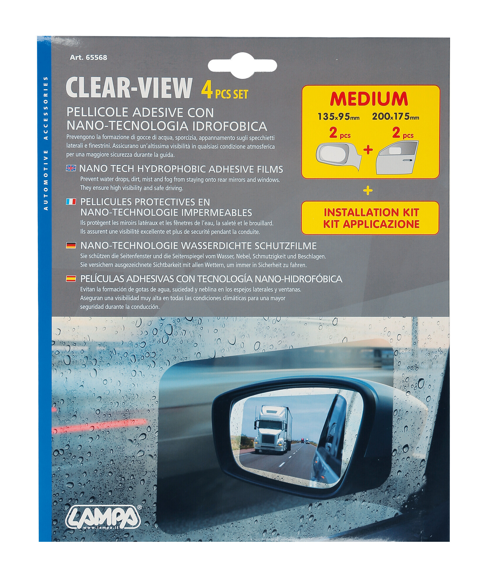 Clear-View, set 4 pellicole adesive con nano-tecnologia idrofobica - M - 135x95 mm - immagine 4