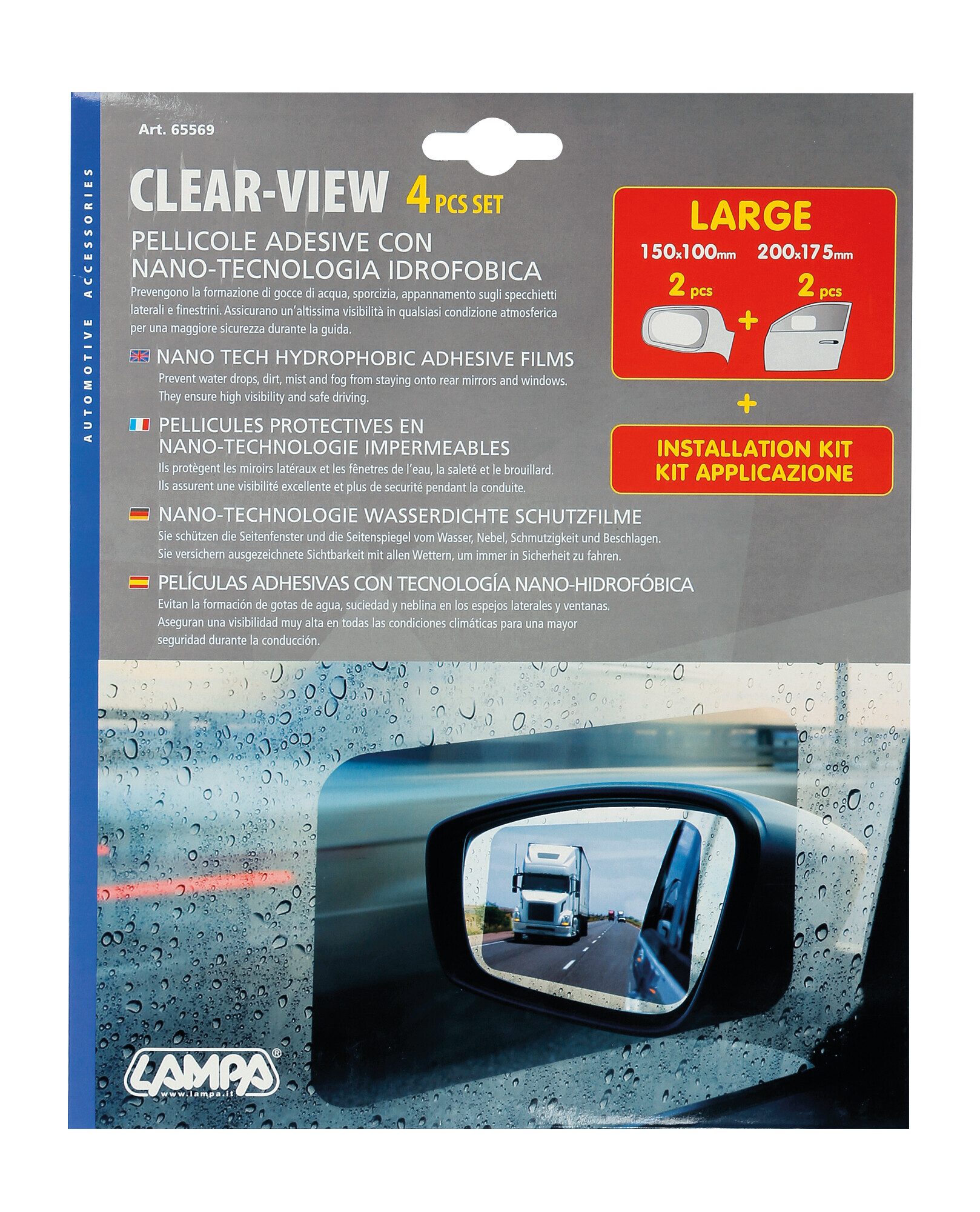 Clear-View, set 4 pellicole adesive con nano-tecnologia idrofobica - L - 150x100 mm - immagine 6