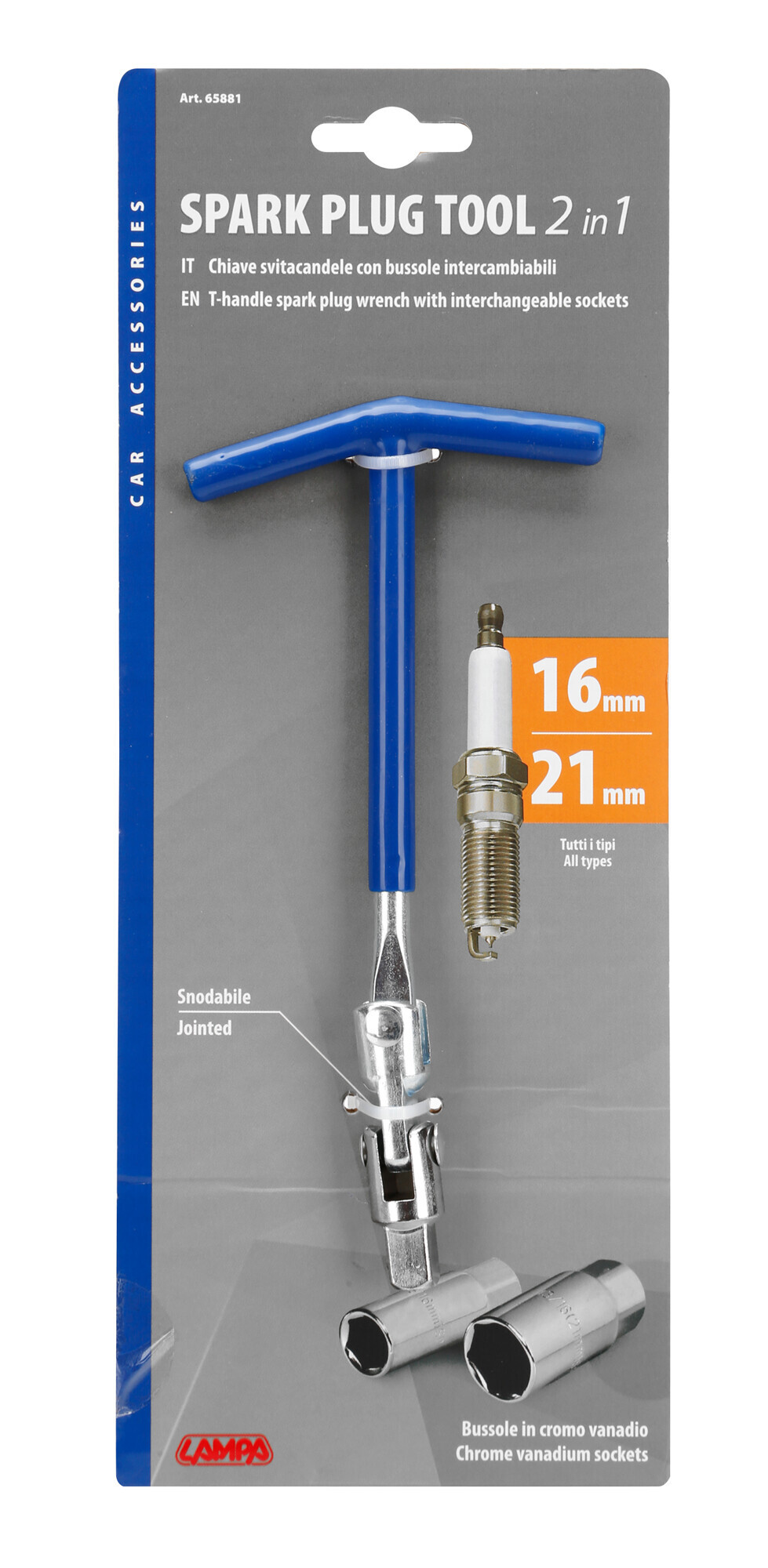 Chiave svitacandele snodabile - 16+21 mm - immagine 3