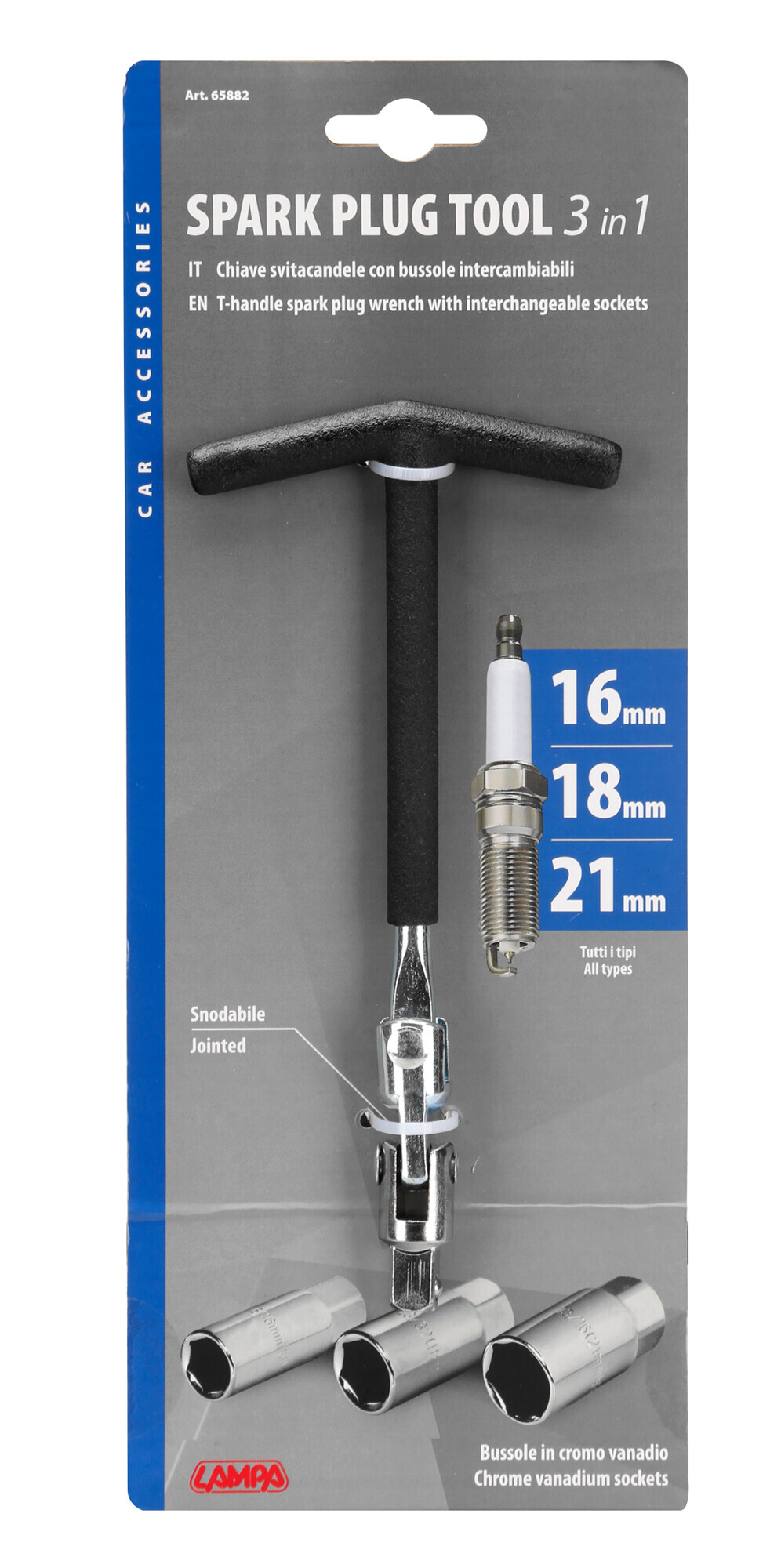 Chiave svitacandele snodabile - 16+18+21 mm - immagine 2