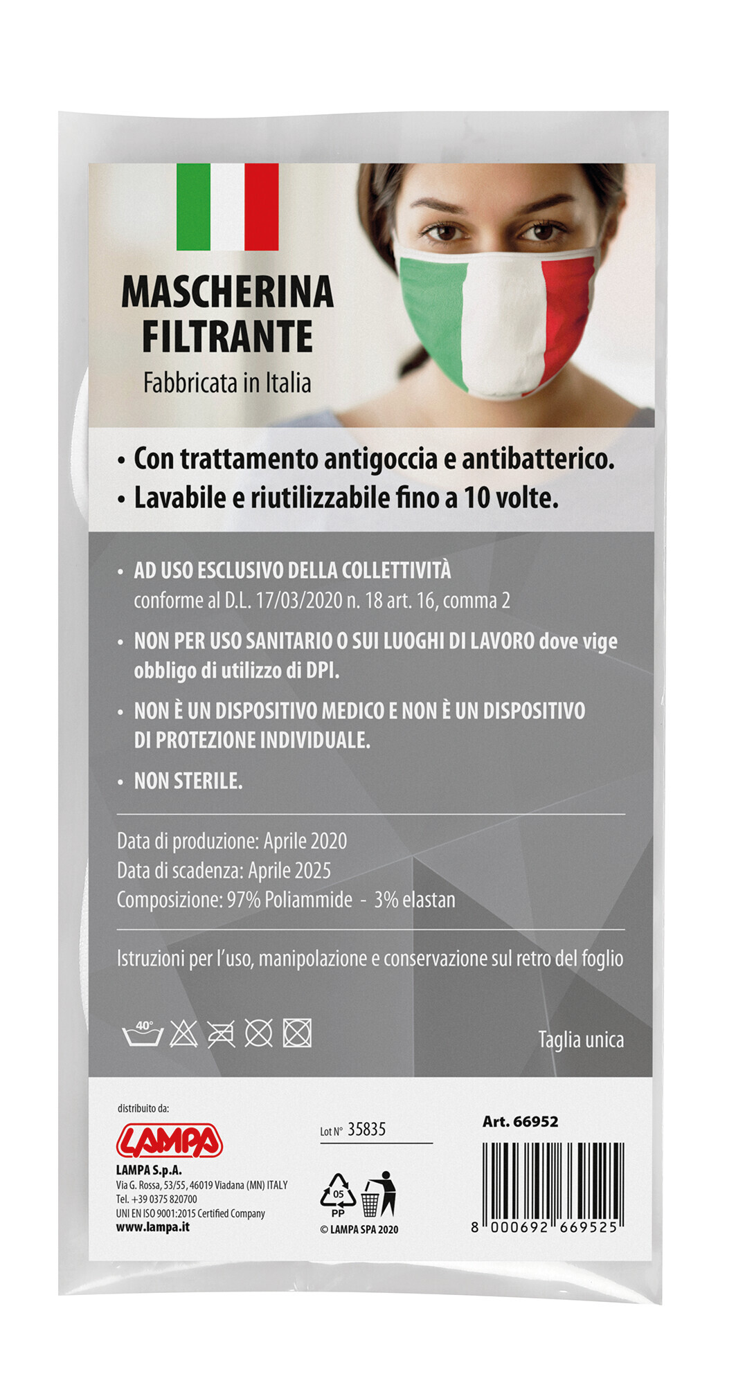 Mascherina filtrante lavabile - Italia - 100 Den - immagine 4