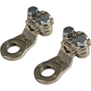 Set 2 pz capicorda di potenza in ottone nichelato, con fissaggio cavo a piastrina - Sezione 35 mm², foro 10 mm