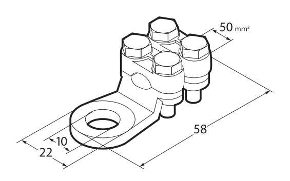 Set 2 pz capicorda di potenza in ottone nichelato, con fissaggio cavo a doppia piastrina - Sezione 50 mm², foro 10 mm - immagine 2