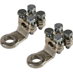 Set 2 pz capicorda di potenza in ottone nichelato, con fissaggio cavo a doppia piastrina - Sezione 50 mm², foro 10 mm