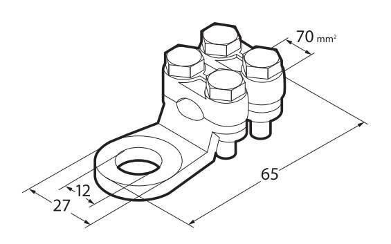 Set 2 pz capicorda di potenza in ottone nichelato, con fissaggio cavo a doppia piastrina - Sezione 70 mm², foro 12 mm - immagine 2