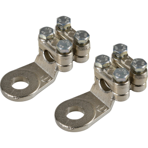 Set 2 pz capicorda di potenza in ottone nichelato, con fissaggio cavo a doppia piastrina - Sezione 70 mm², foro 12 mm