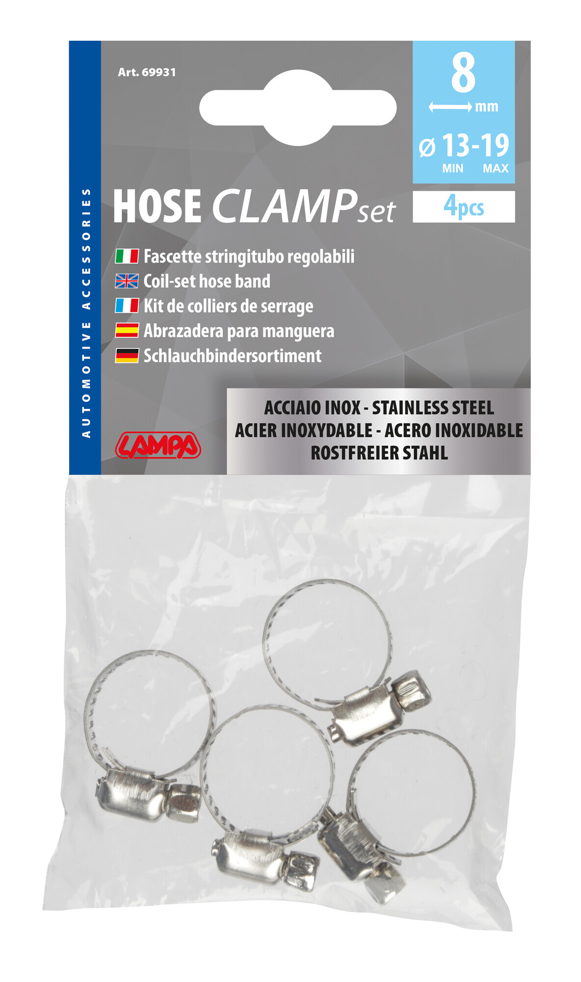 Fascette stringitubo in acciaio inox - set 4 pz - ↔ 8 mm - Ø 13-19 mm - immagine 2