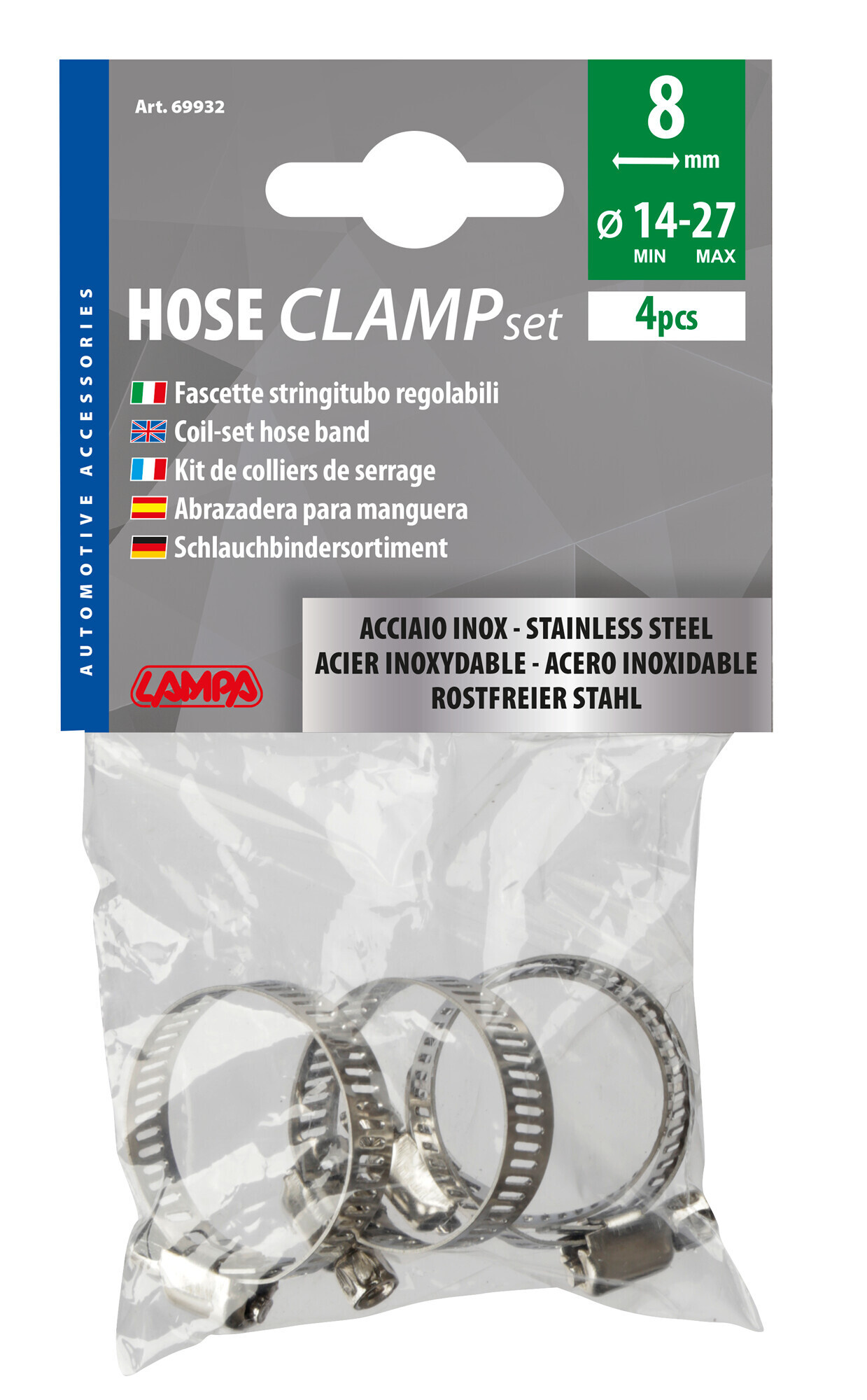 Fascette stringitubo in acciaio inox - set 4 pz - ↔ 8 mm - Ø 14-27 mm - immagine 2