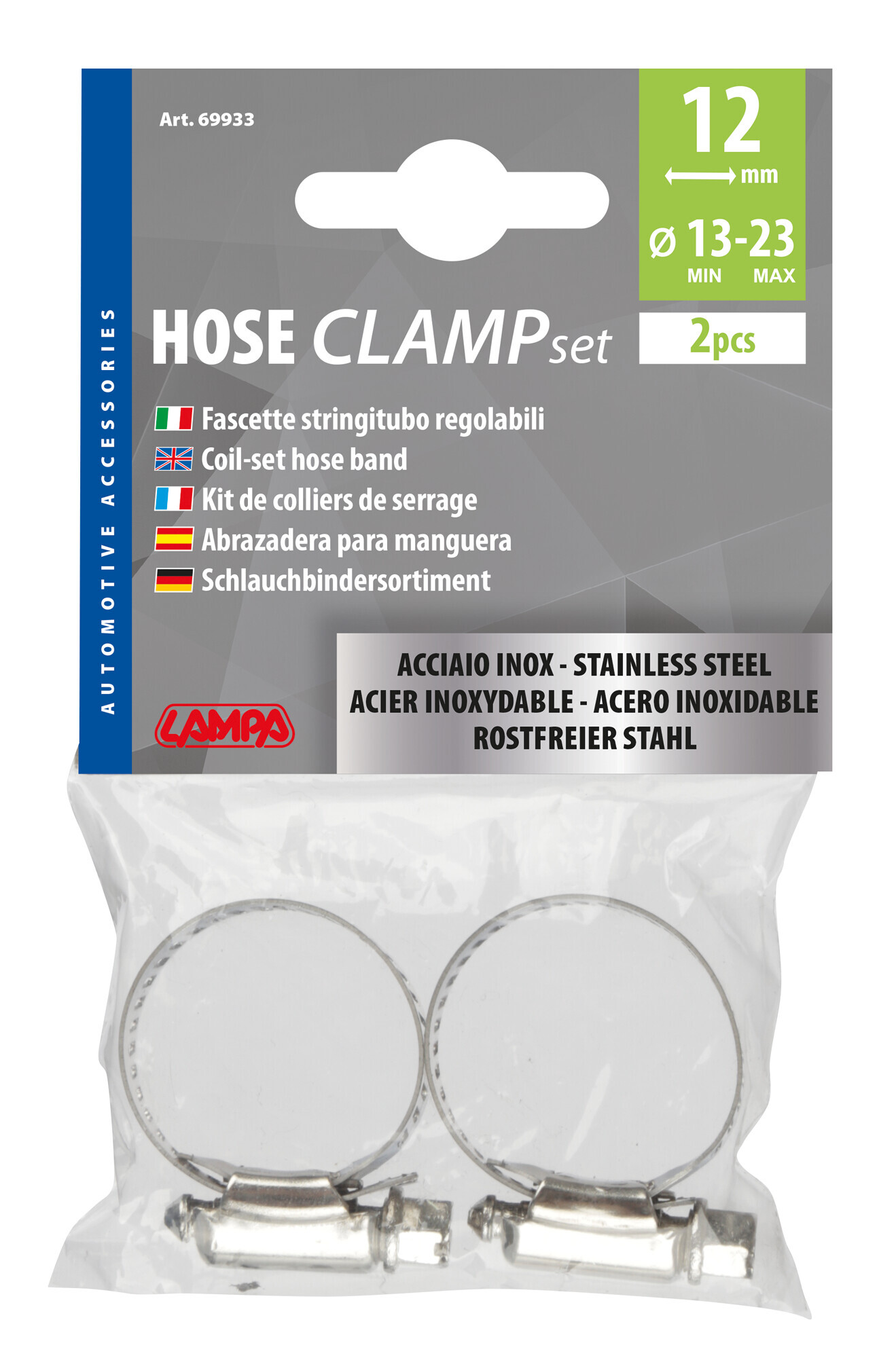 Fascette stringitubo in acciaio inox - set 2 pz - ↔ 12 mm - Ø 13-23 mm - immagine 2