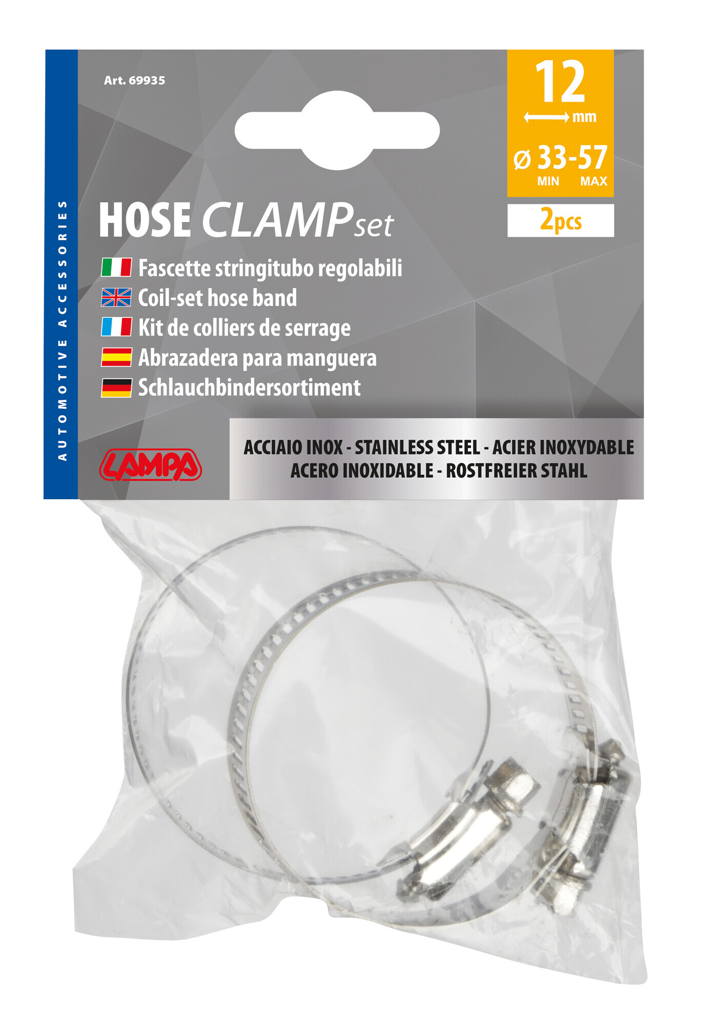 Fascette stringitubo in acciaio inox - set 2 pz - ↔ 12 mm - Ø 33-57 mm - immagine 2