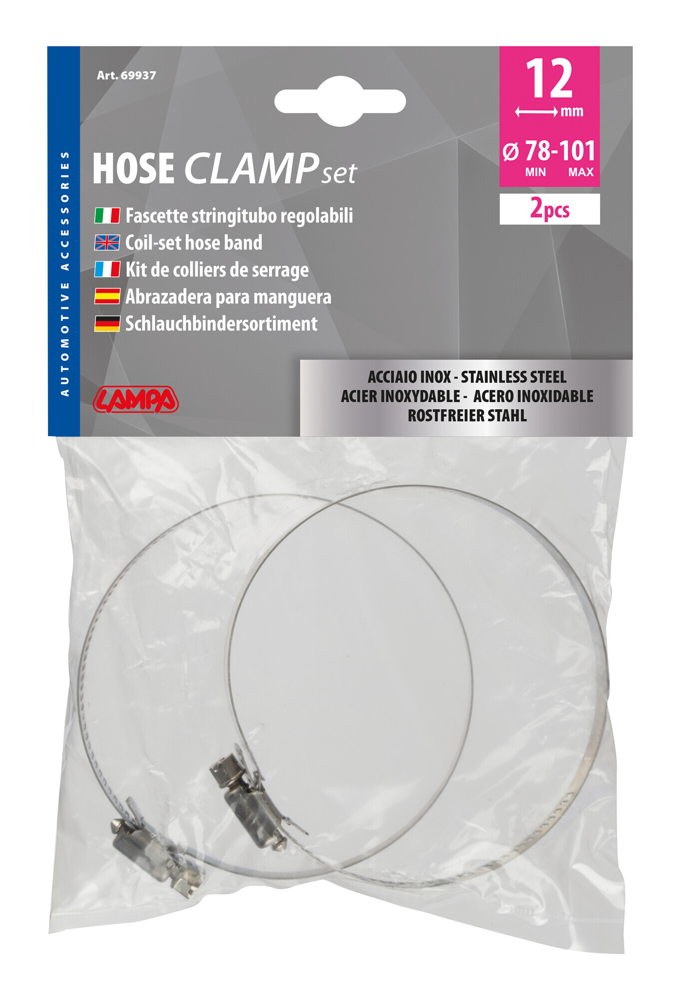Fascette stringitubo in acciaio inox - set 2 pz - ↔ 12 mm - Ø 78-101 mm - immagine 2