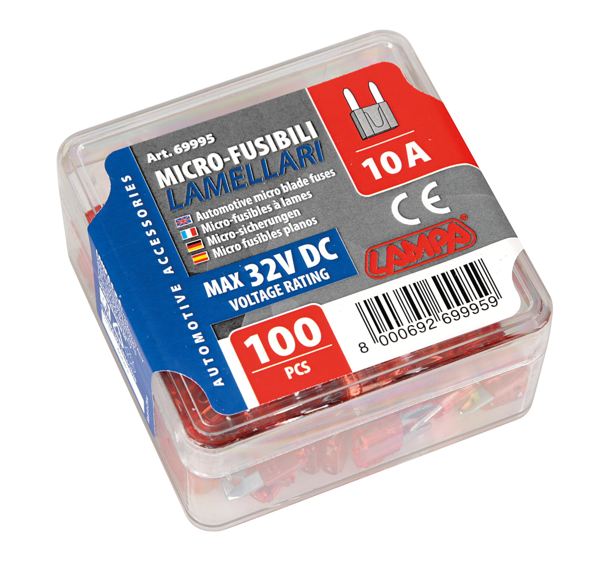 Set 100 micro fusibili lamellari, 12/32V - 10A - immagine 2