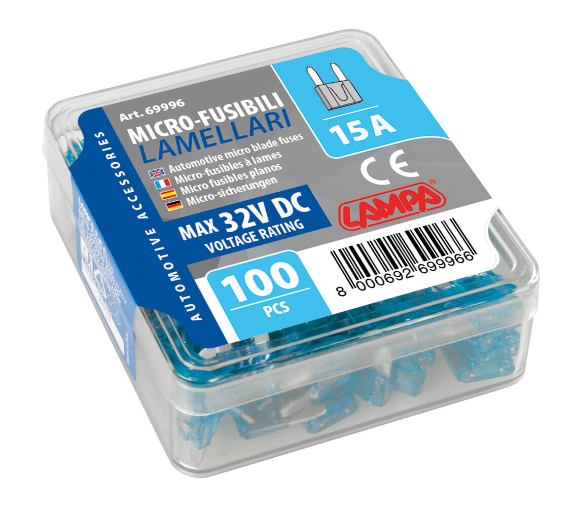 Set 100 micro fusibili lamellari, 12/32V - 15A - immagine 2