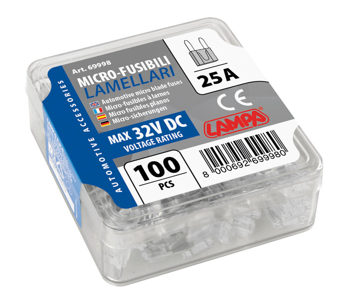 Set 100 micro fusibili lamellari, 12/32V - 25A - immagine 2