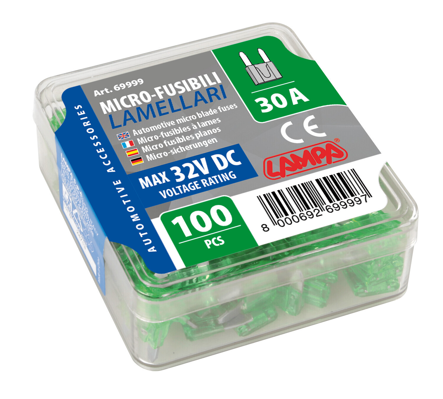 Set 100 micro fusibili lamellari, 12/32V - 30A - immagine 2
