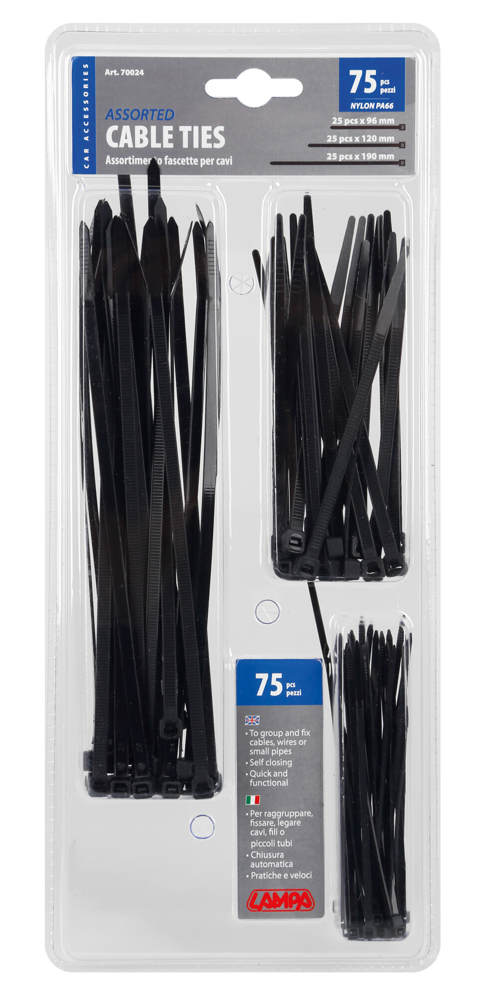 Fascette in nylon per cavi, set 75 pz
