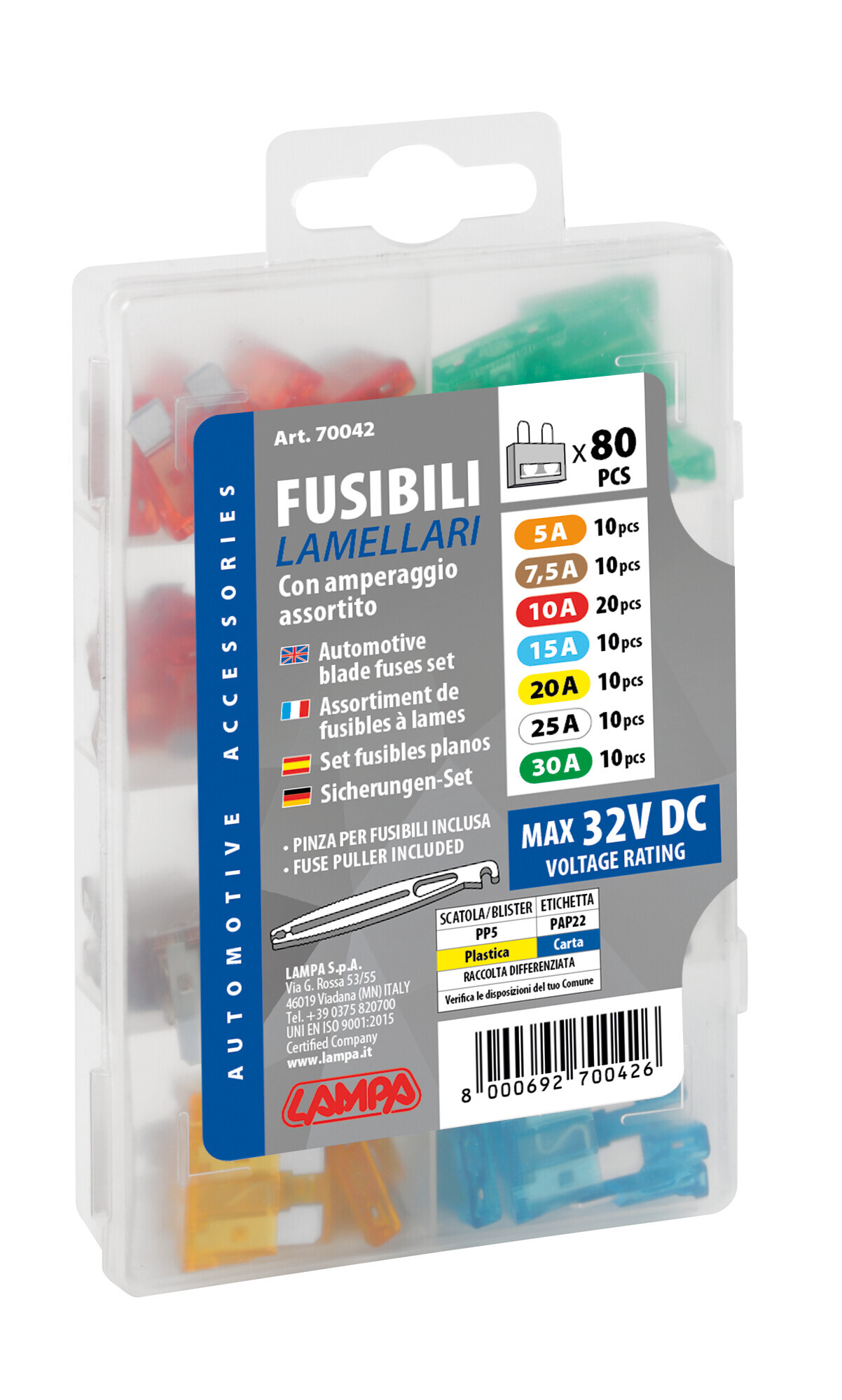 Set 80 fusibili lamellari assortiti, 12/32V - immagine 5