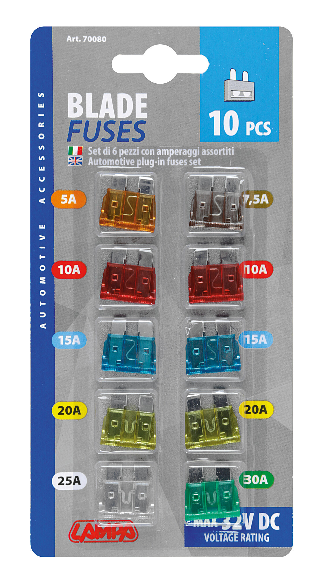 Set 10 fusibili lamellari assortiti, 12/32V - immagine 3