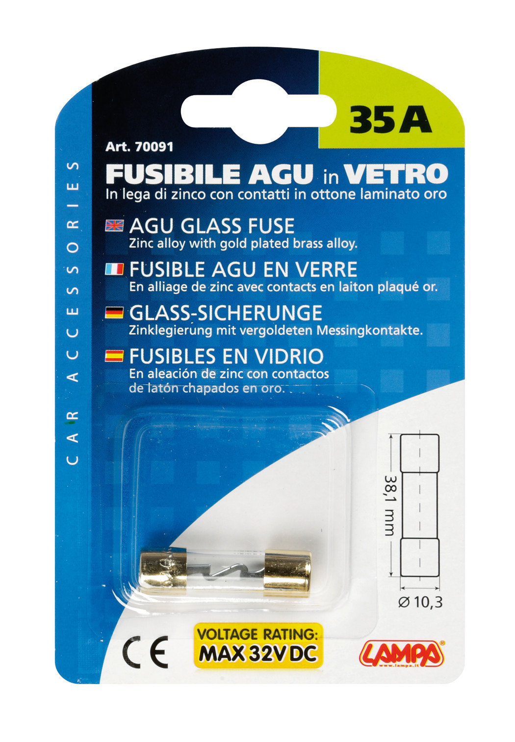 Fusibile AGU in vetro, 12/32V - 35A - immagine 2