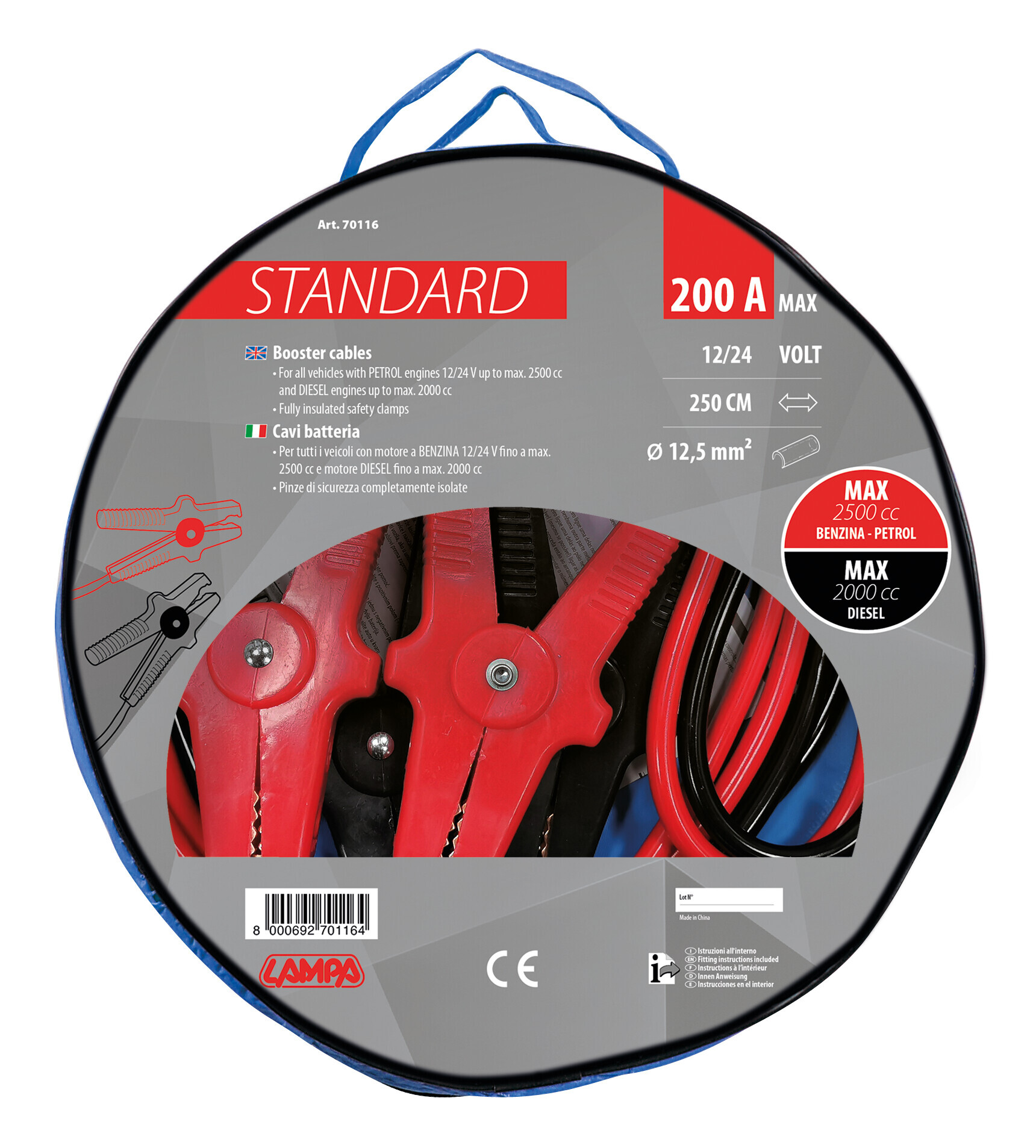 Cavi Batteria Standard - 250 cm - 200 A - 12,5 mm² - immagine 2