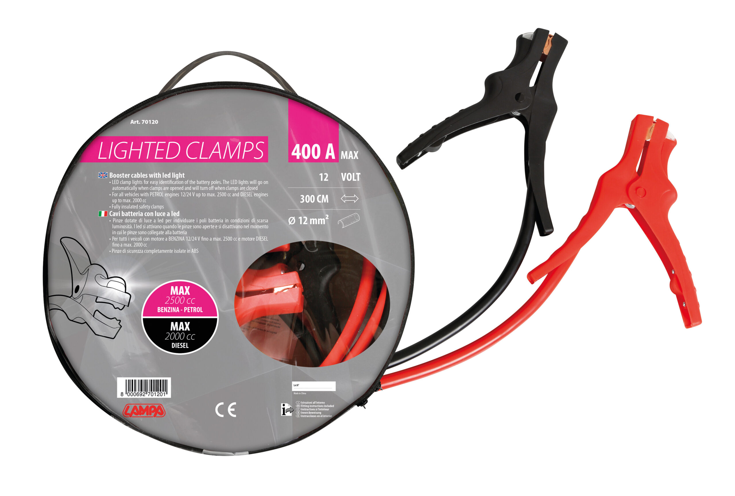 Cavi batteria con pinze isolate, 12V - 300 cm - 400 A - 12 mm² - immagine 4
