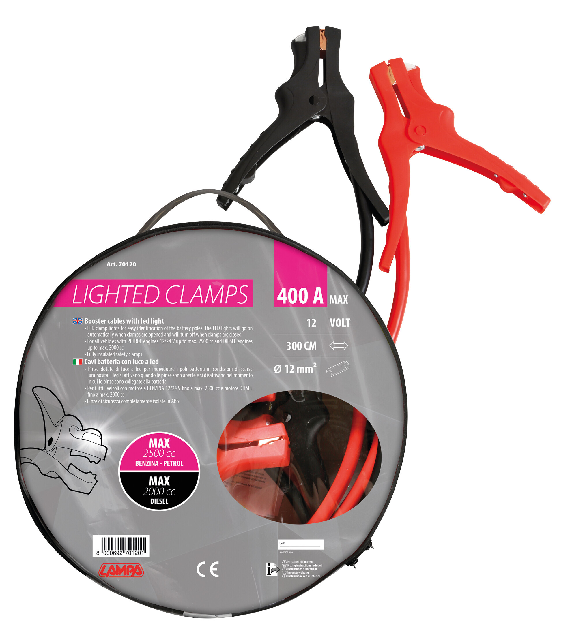 Cavi batteria con pinze isolate, 12V - 300 cm - 400 A - 12 mm² - immagine 5