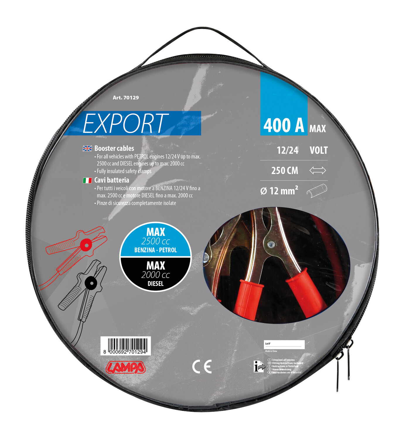 Cavi batteria Export 12/24V - 250 cm - 400 A - 12 mm² - immagine 2