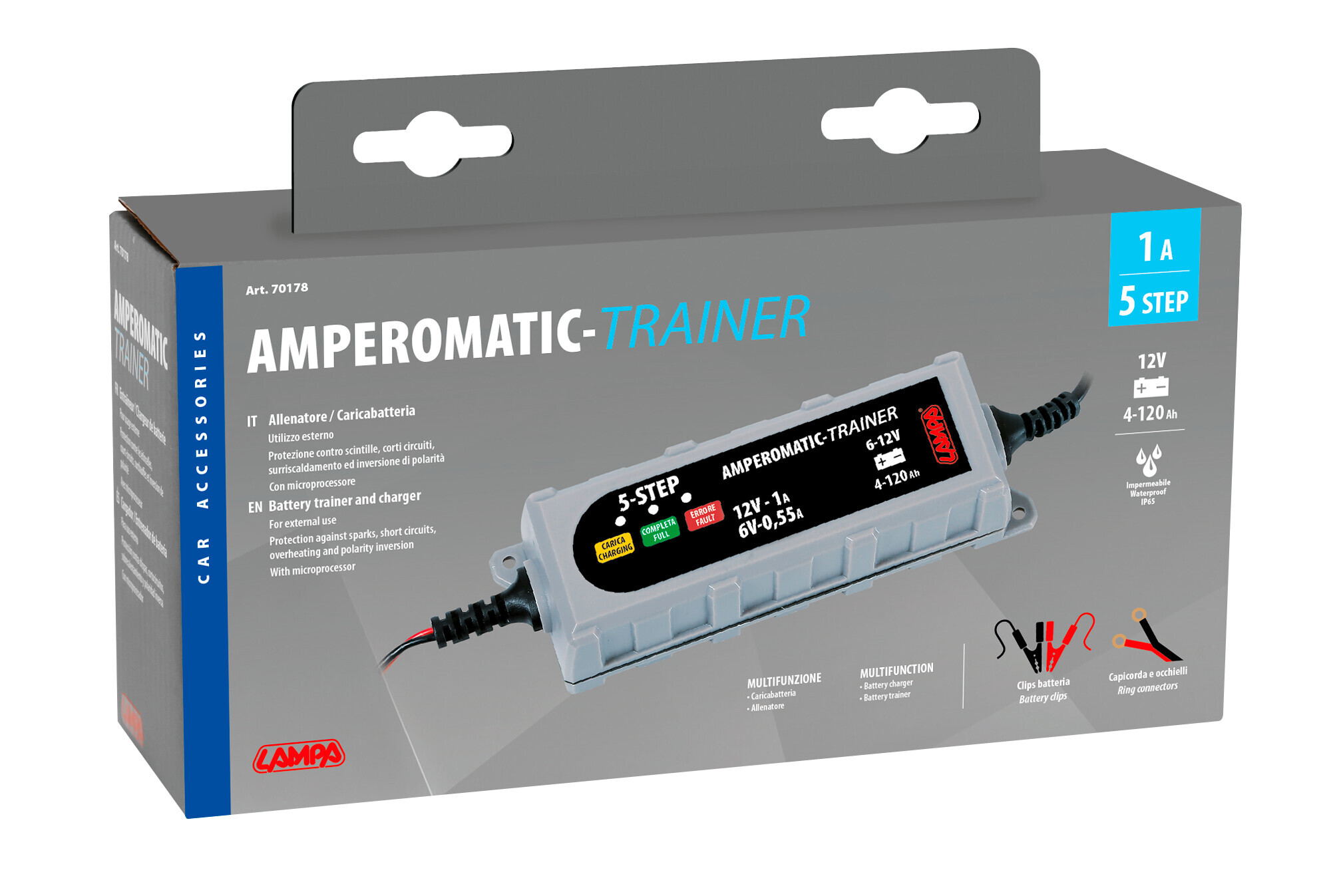 Amperomatic Trainer, caricabatteria intelligente, 6/12V - 0,55/1A - immagine 4